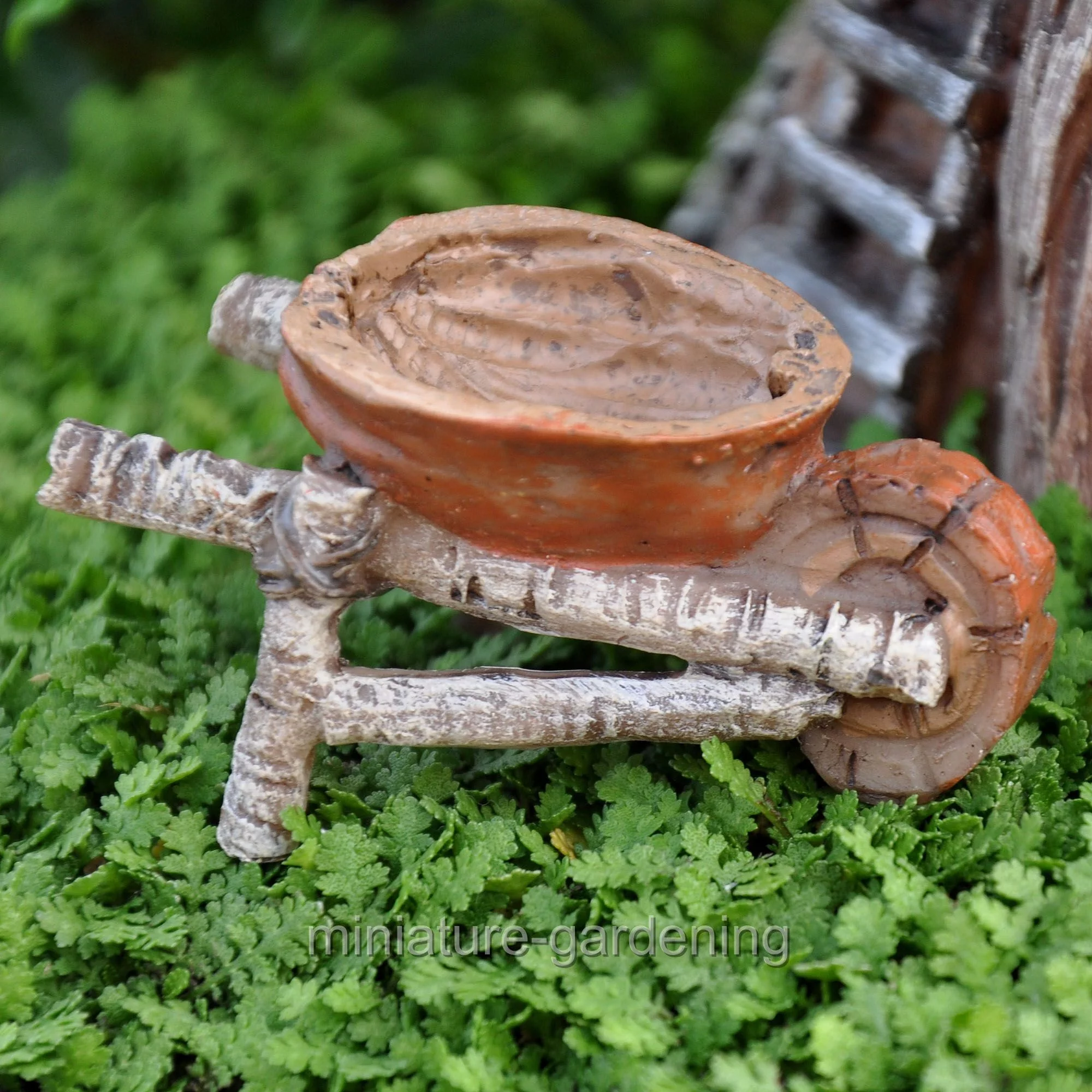 Miniature Walnut Wheelbarrow for Miniature Garden, Fairy Garden