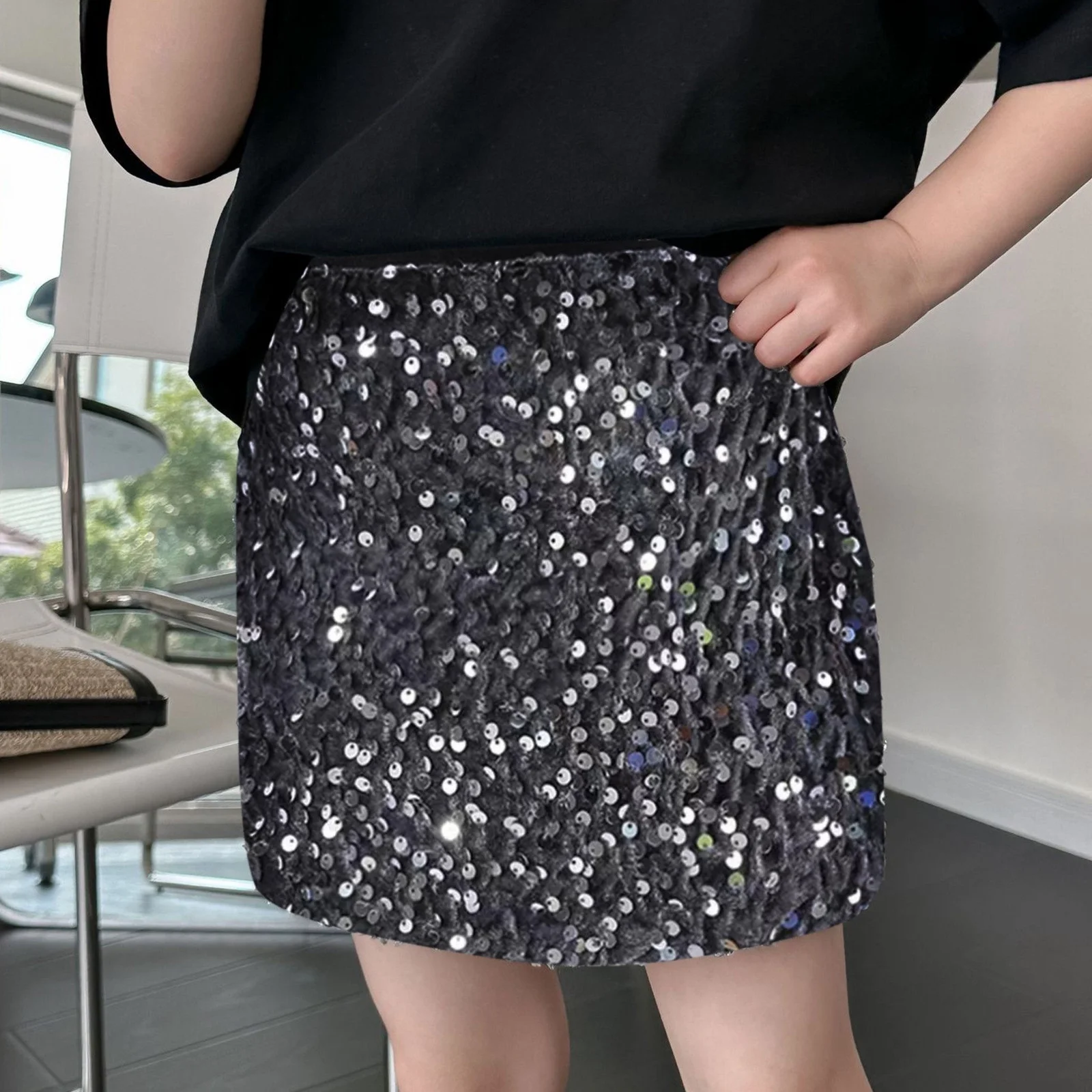 Autumn Tennis Skirt Sparkly Sequin Skirt For Girls Toddler Kids Girl'S Elastic Waistband Skirts Skirt
