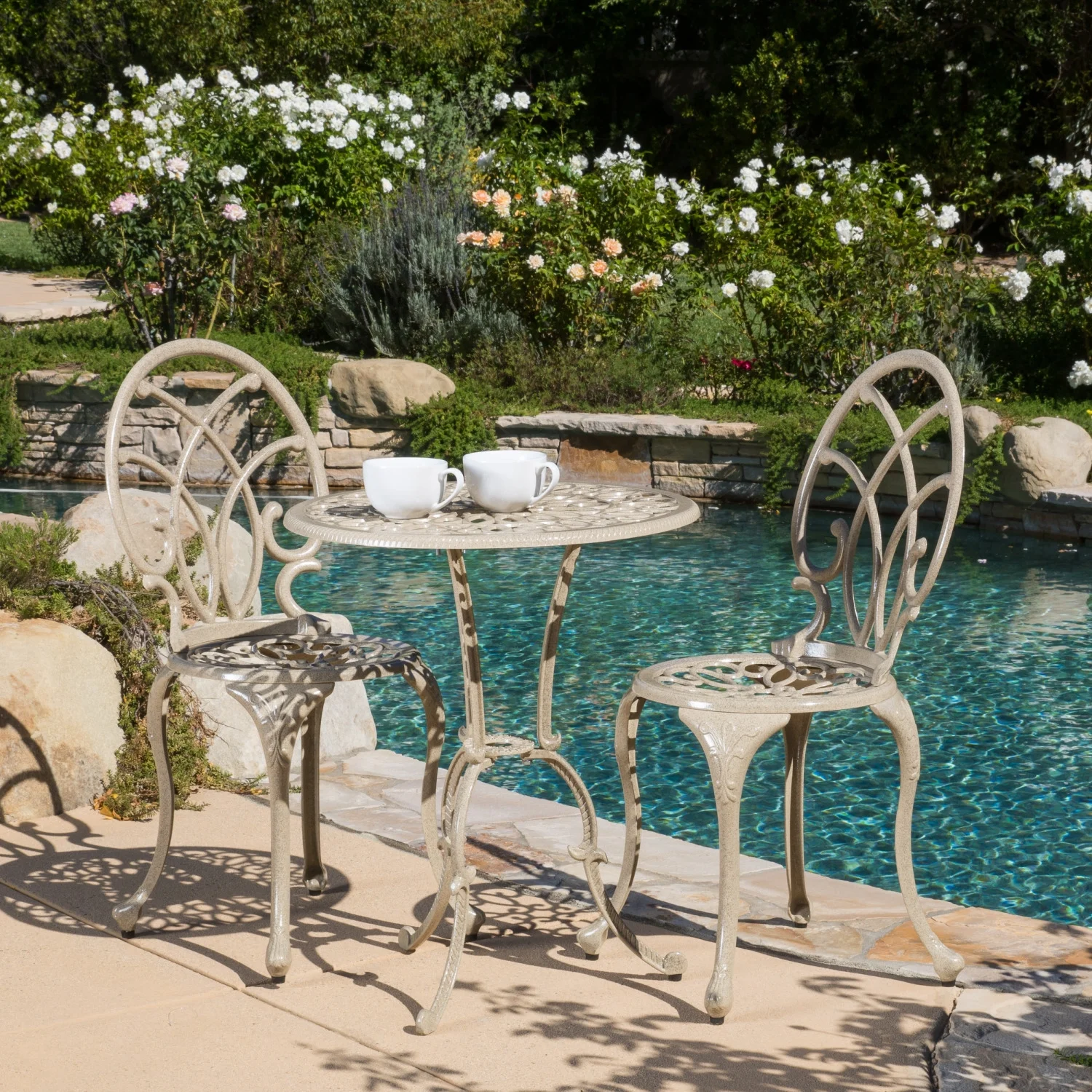 unctional bistro set. Enjoy lazy mornings and intimate evenings on your patio with this stylish and sturdy Charleston Bistro Set. Elevate your outdoor decor with this exquisite 3-piece ca
