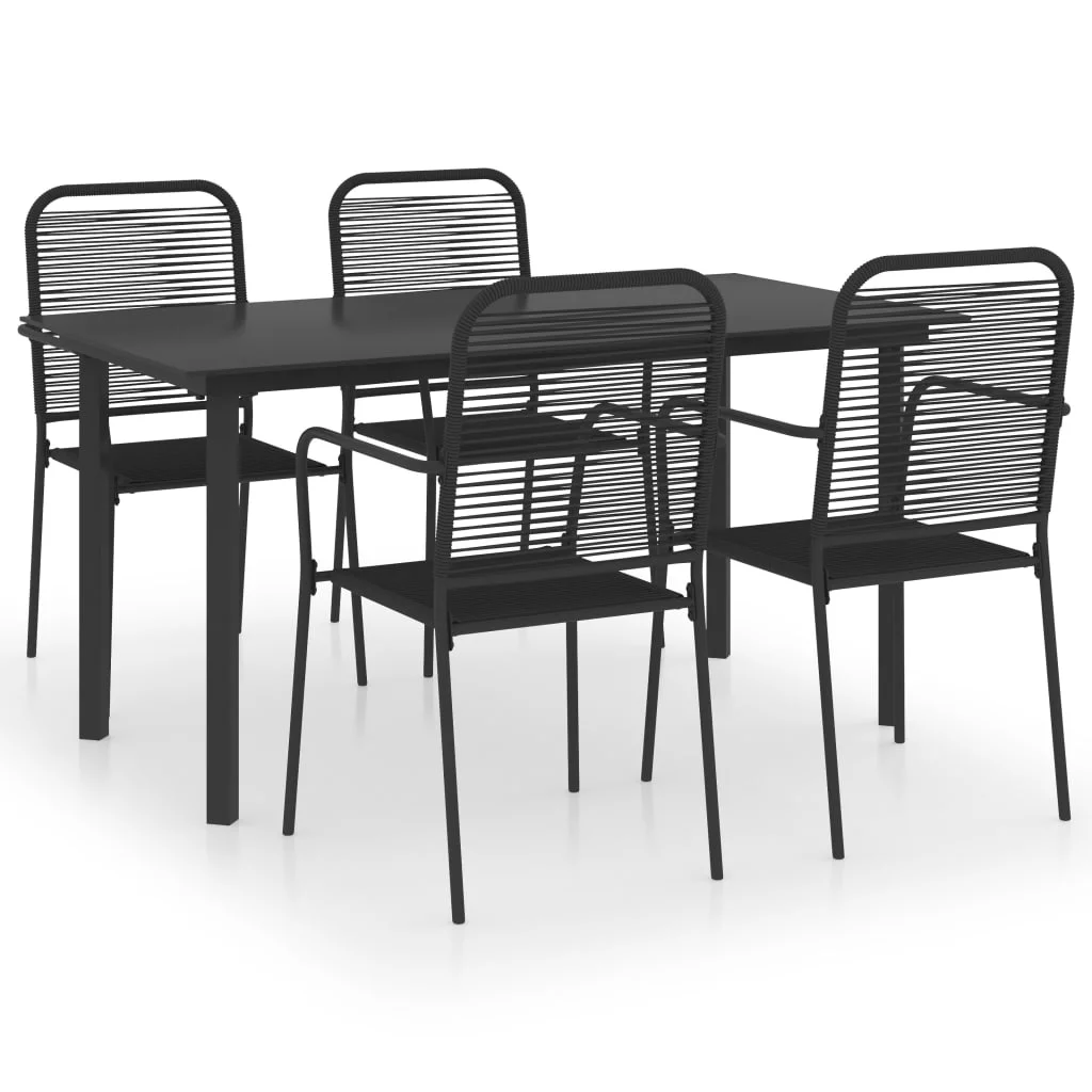 Anself 5 Piece Patio Dining Set Black Glass and Steel