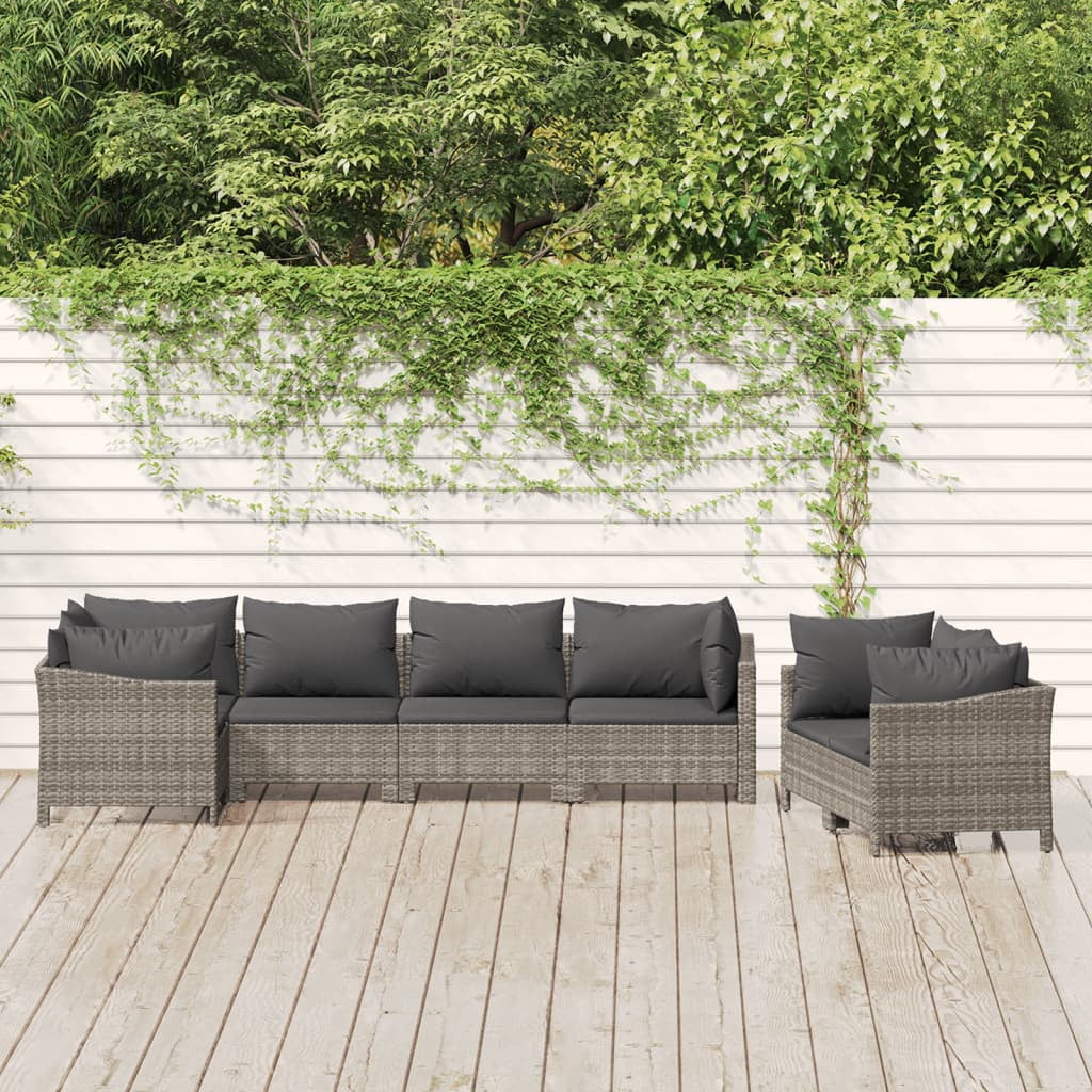7 Piece Patio Lounge Set with Cushions Gray Poly Rattan