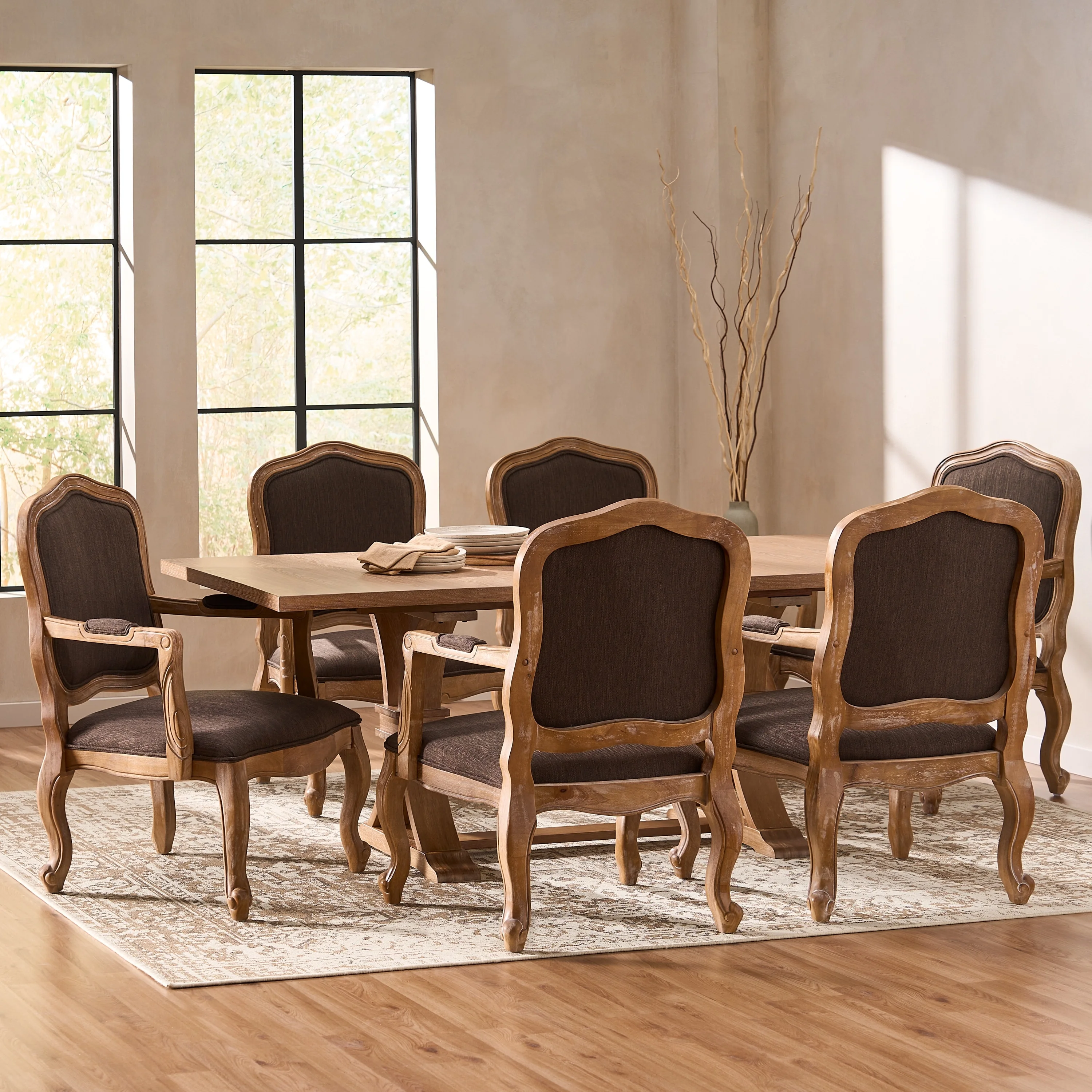 Christopher Knight Home Andrea  Fabric and Rubberwood Dining Set by  Black/Gray