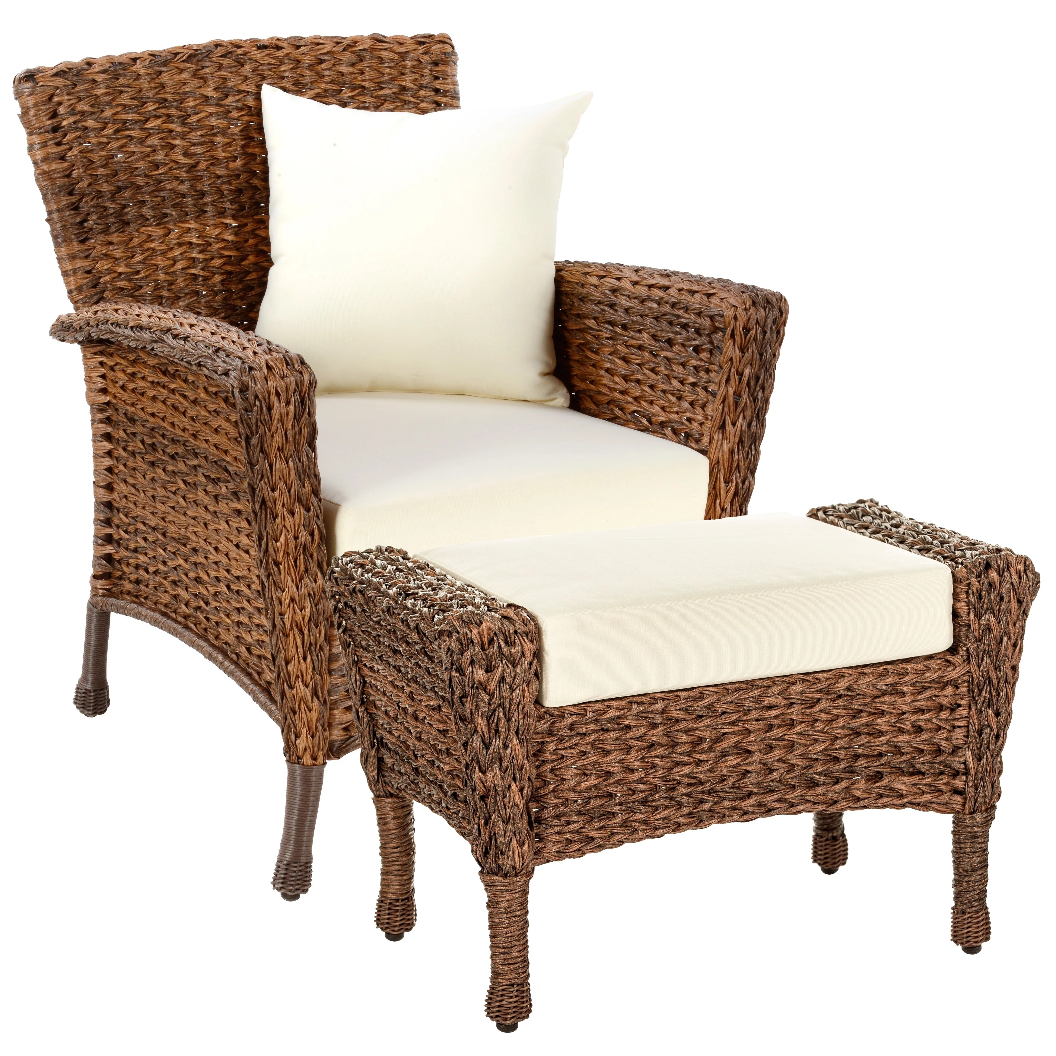 W Unlimited SW1529-2CH2OT Wicker Patio Conversation Set with Beige Cushions - 2 Chair & 2 Ottoman