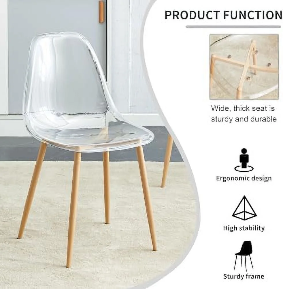 SJOIKLM Clear Dining Chairs Set of 4  Brown Acrylic Chair with Metal Legs  Modern Kitchen Chairs Ideal for Counter Dining Room Living Room Outdoors Lounge - Black