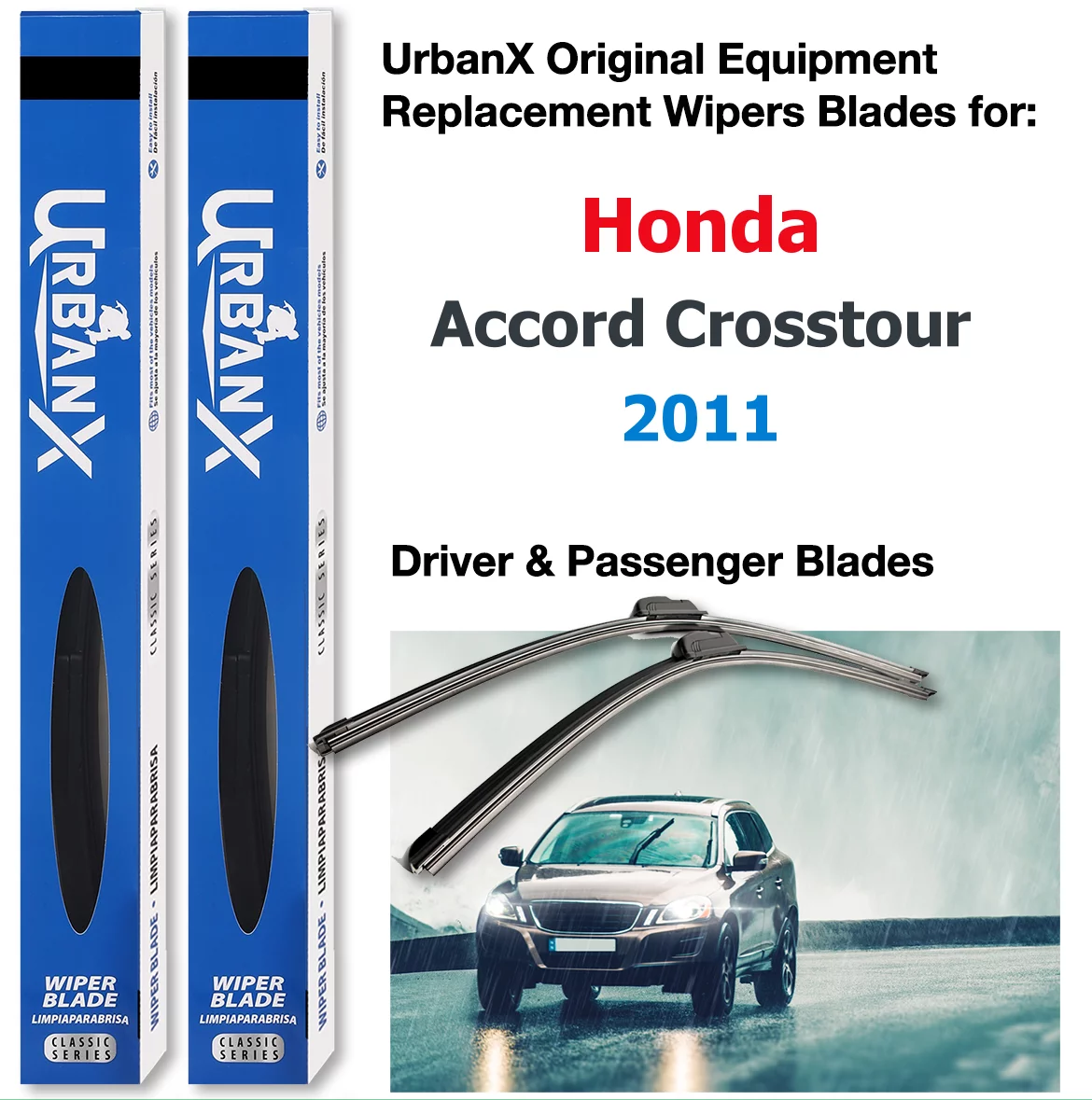 UrbanX 2-IN-1 All Seasons Water Repellency Original Equipment Replacement Wiper Blades For 2011 Honda Accord Crosstour 26