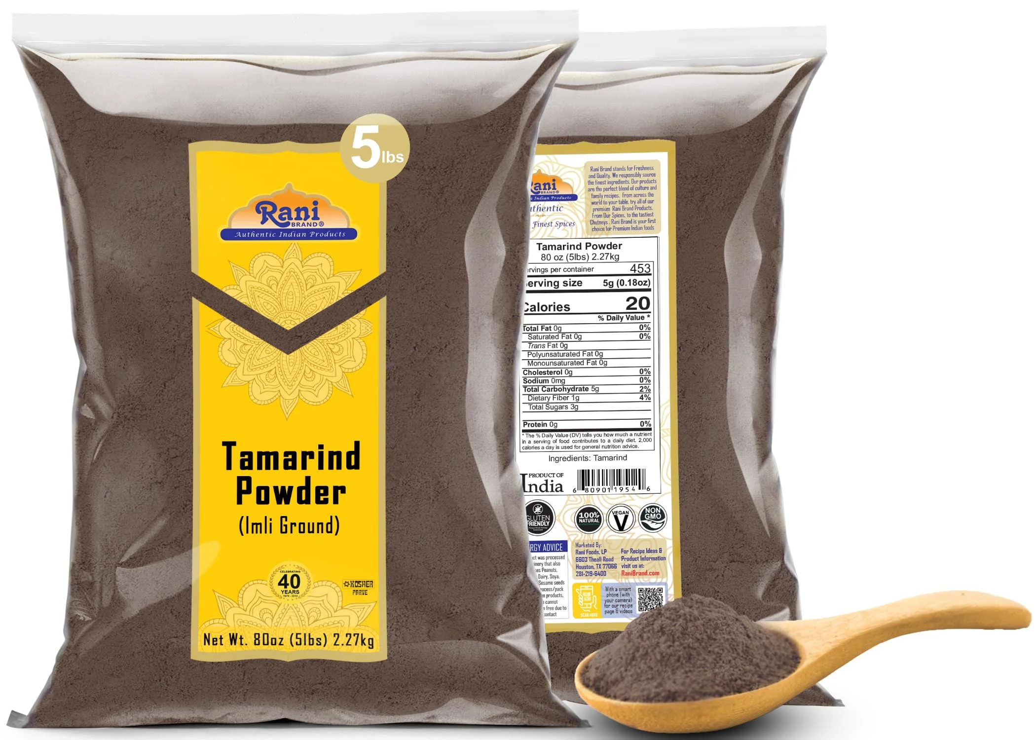 Rani Tamarind Powder (Imli) 80oz (5lbs) 2.27kg Bulk ~ All Natural| No Added Sugar/Salt | Vegan | Gluten Friendly | NON-GMO | Kosher | Indian Origin