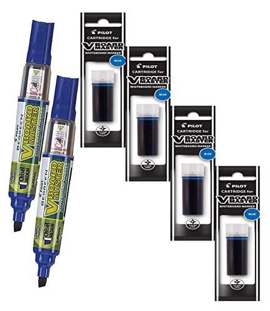 Refillable Dry Erase Markers, Pilot V Board Master, 2 Blue Ink Chisel Tip Markers with 4 Refills, P1a439156p
