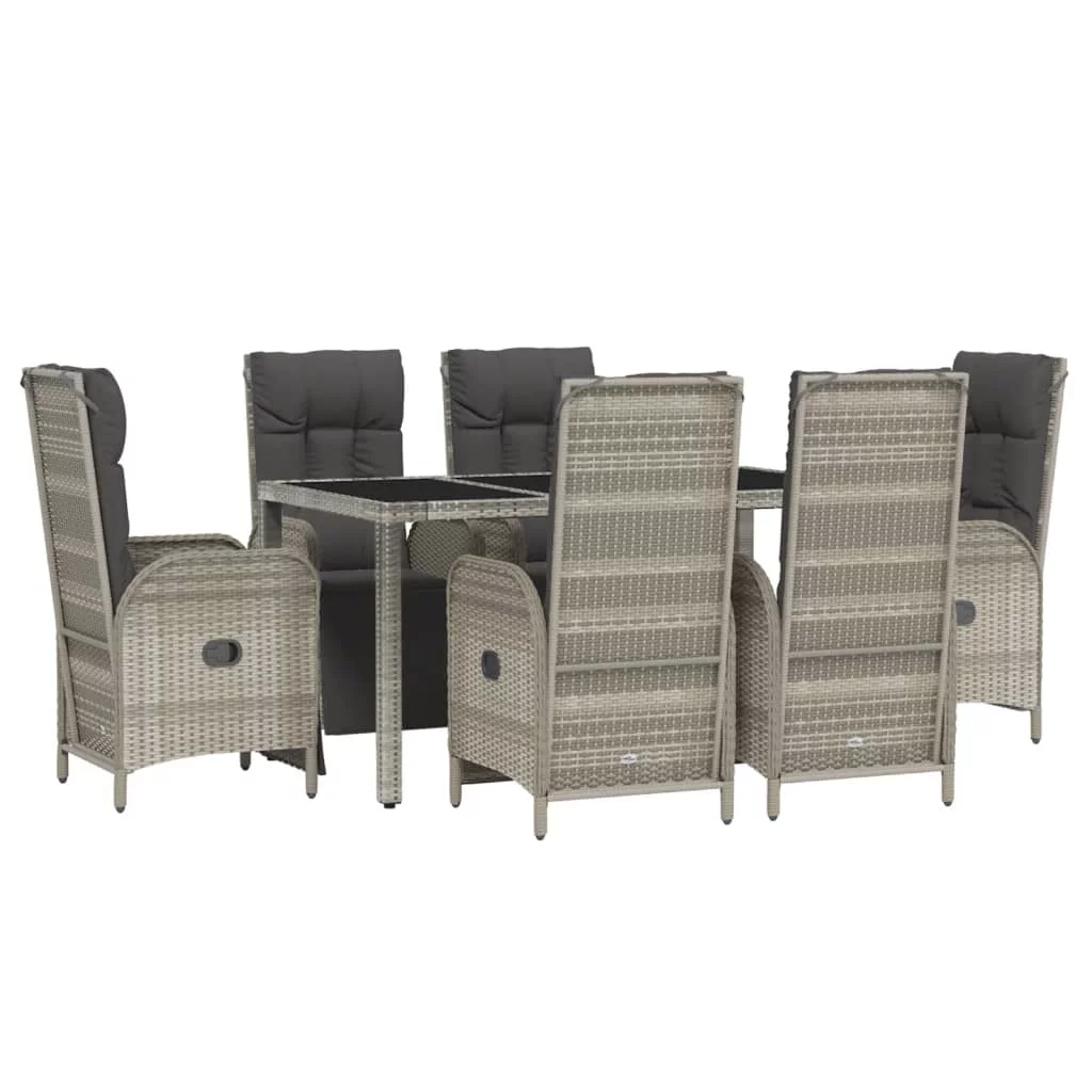 Dcenta 7 Piece Patio Dining Set with Cushions Gray Poly Rattan
