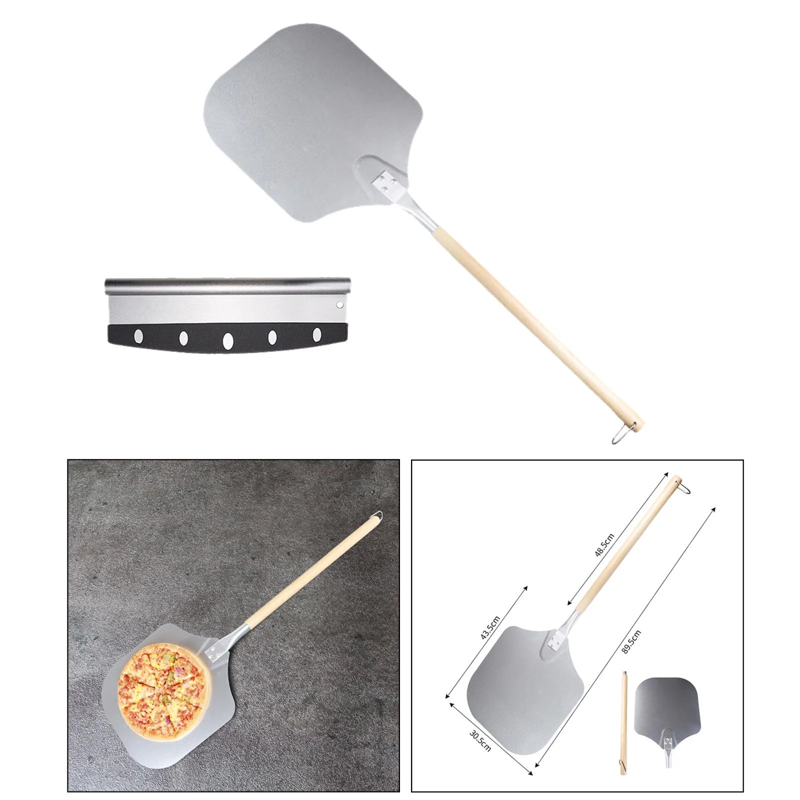 Aluminum Alloy 35inch Pizza Peel with Wood Handle Spatula Shovel