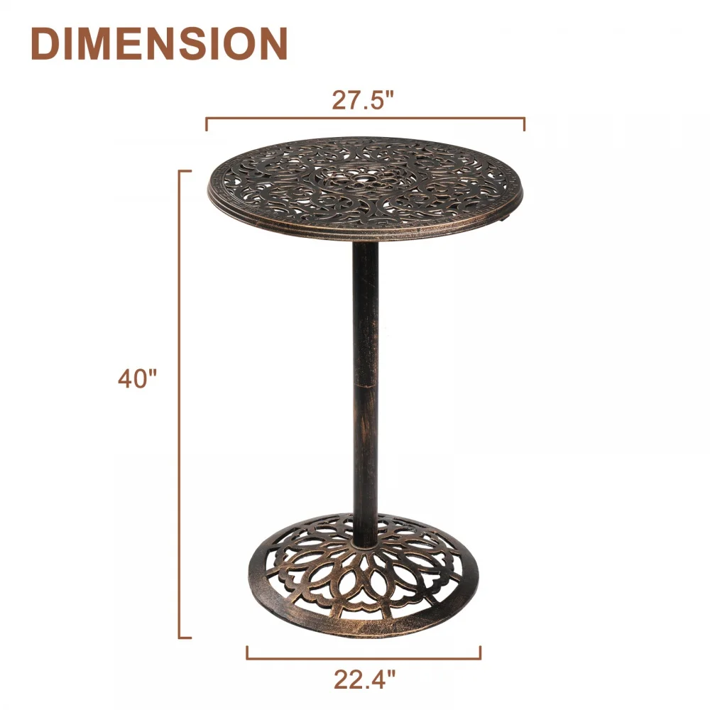 YAHAOLHGD Round Table Bistro Pub Patio Bar Height Cocktail Table Antique Bronze
