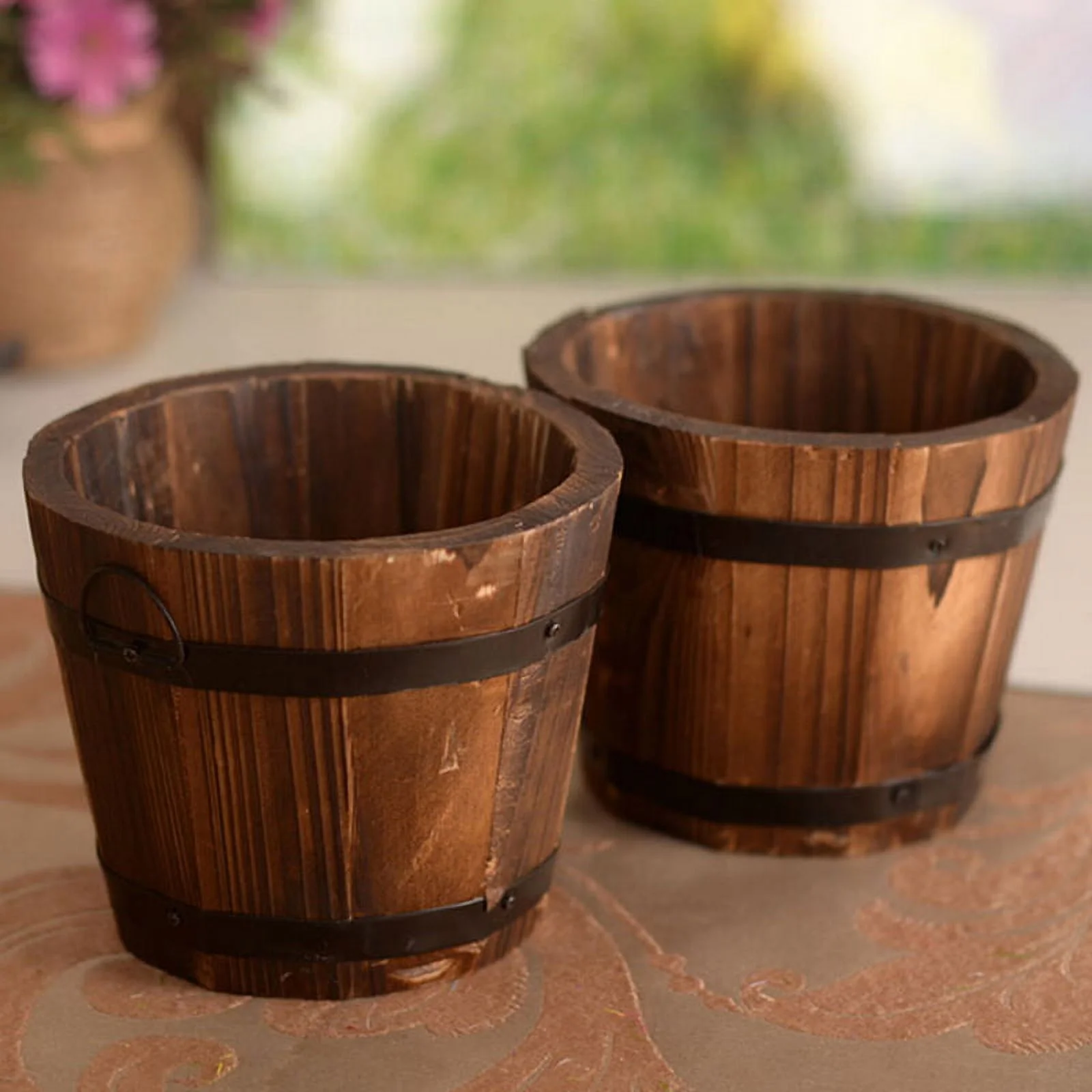 Wood Wooden Round Planter Flower Pots Home Office Garden Wedding Décor