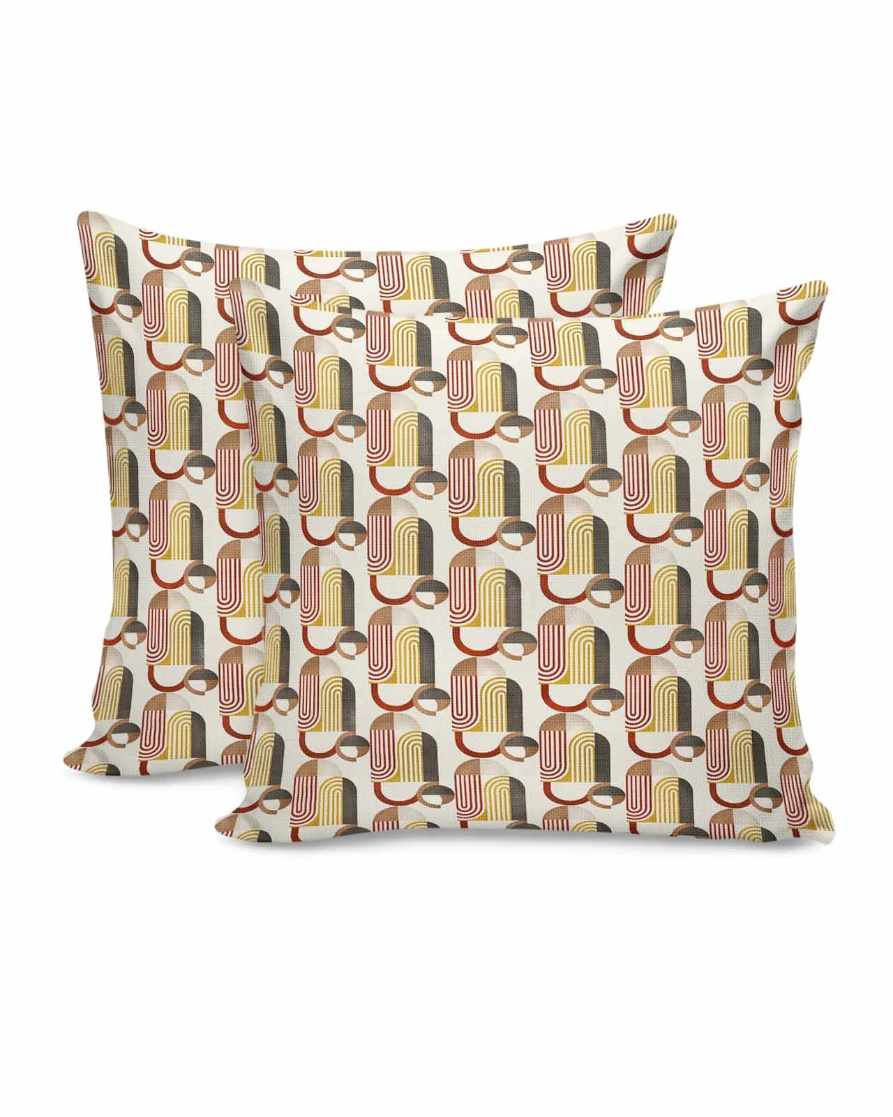 Funky Ancient African Art Inspired 16x16 Pillow Covers Set of 2, Geometric Shapes Boho Decorations Outdoor Throw Pillow Covers, Cotton Linen Square Pillowcases for Patio Sofa Couch Bedroom Decorative