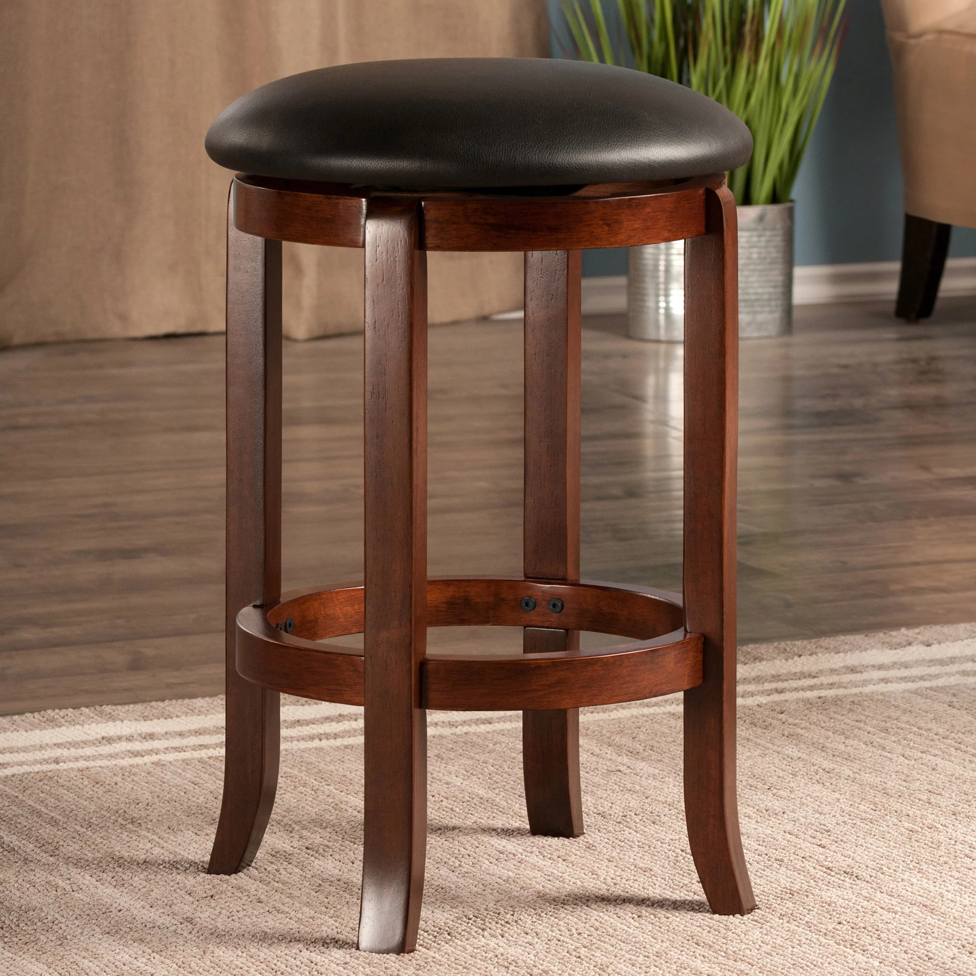 Winsome Wood Walcott Swivel Seat Counter Stool, Black and Walnut