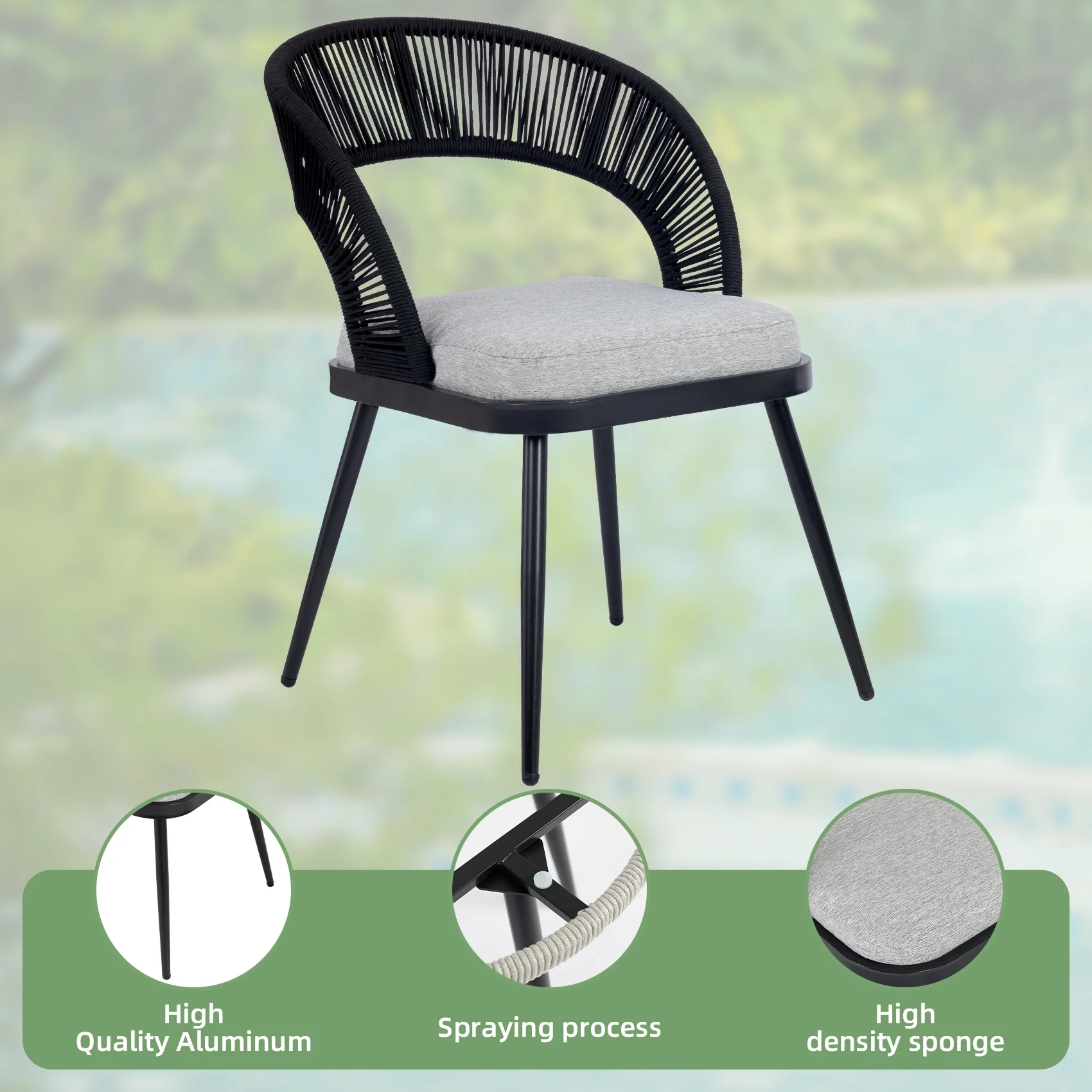 ALEAVIC 3 Pieces Rattan Patio Bistro Furniture Set, 2 Wicker Chairs and Glass Top Table, Black