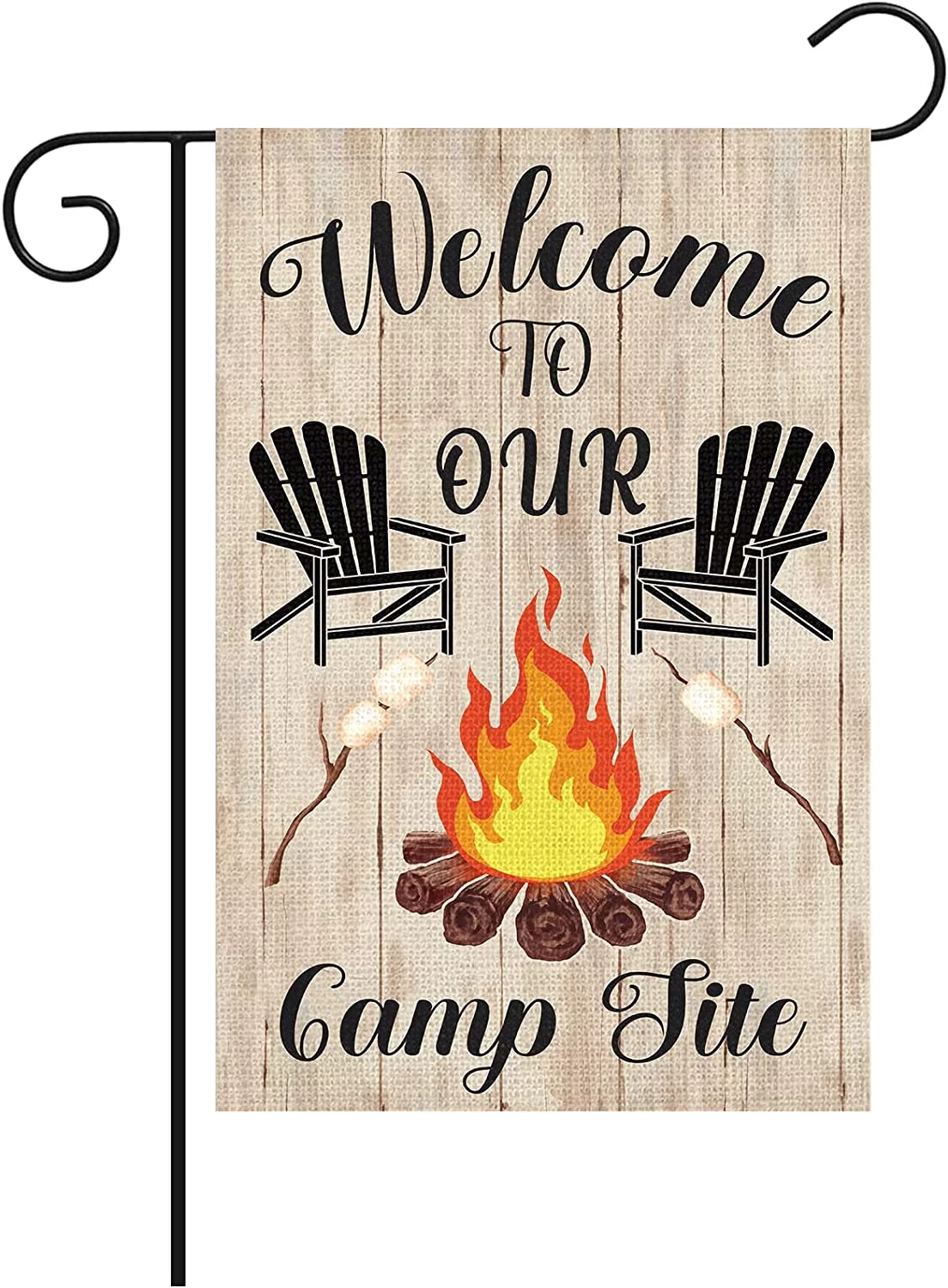 Camper Camping Garden Flag for Campsite Vertical 12x18 Double Sided, Welcome to Our Camp Site Small Camping Flags Outdoor Fire Pit Camper Camping Campsite Decoration (ONLY FLAG)