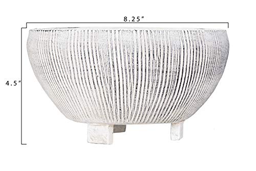 Small Distressed Cream Footed Terracotta Planter with Fluted Texture