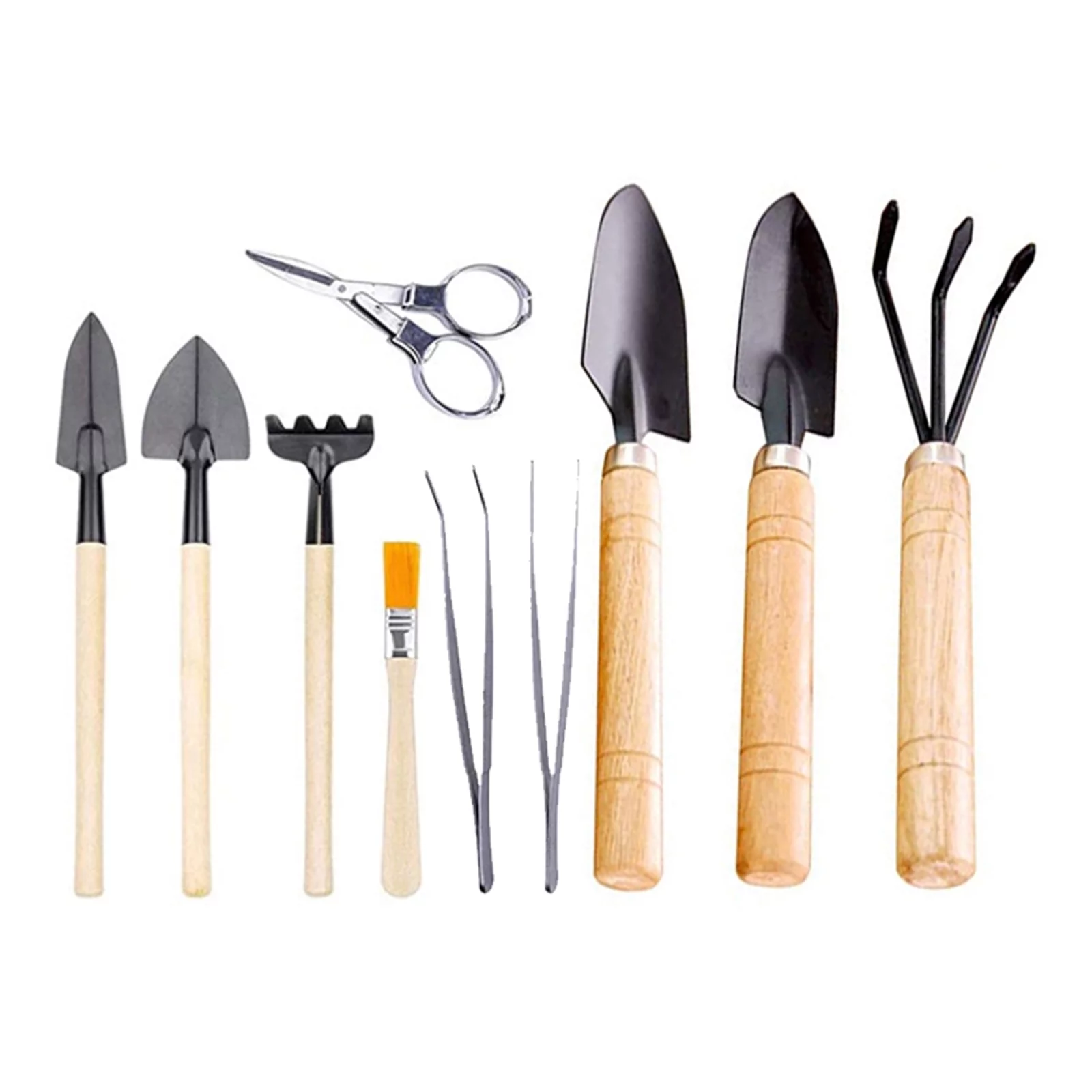 10Pcs Garden Planting Tool Set Fold Scissors Rake Shovels Tweezer Bonsai Succulent Miniature Fairy Mini Garden Planting Gardening Hand Tools For Home Office Garden