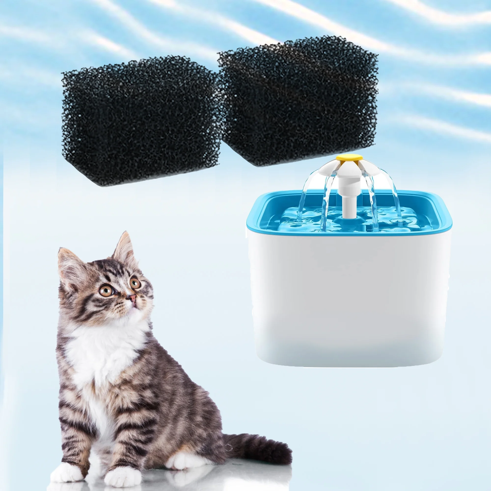 Delapan 10 Replacement Pre-Filter Sponges Fit for 84oz/2.5L Pet Cat Water Fountain Dog Water Bowl Dispenser