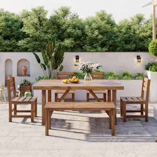 Buumin U_Style High-quality Acacia Wood Outdoor Table and Chair Set, Suitable for Patio, Balcony, Backyard