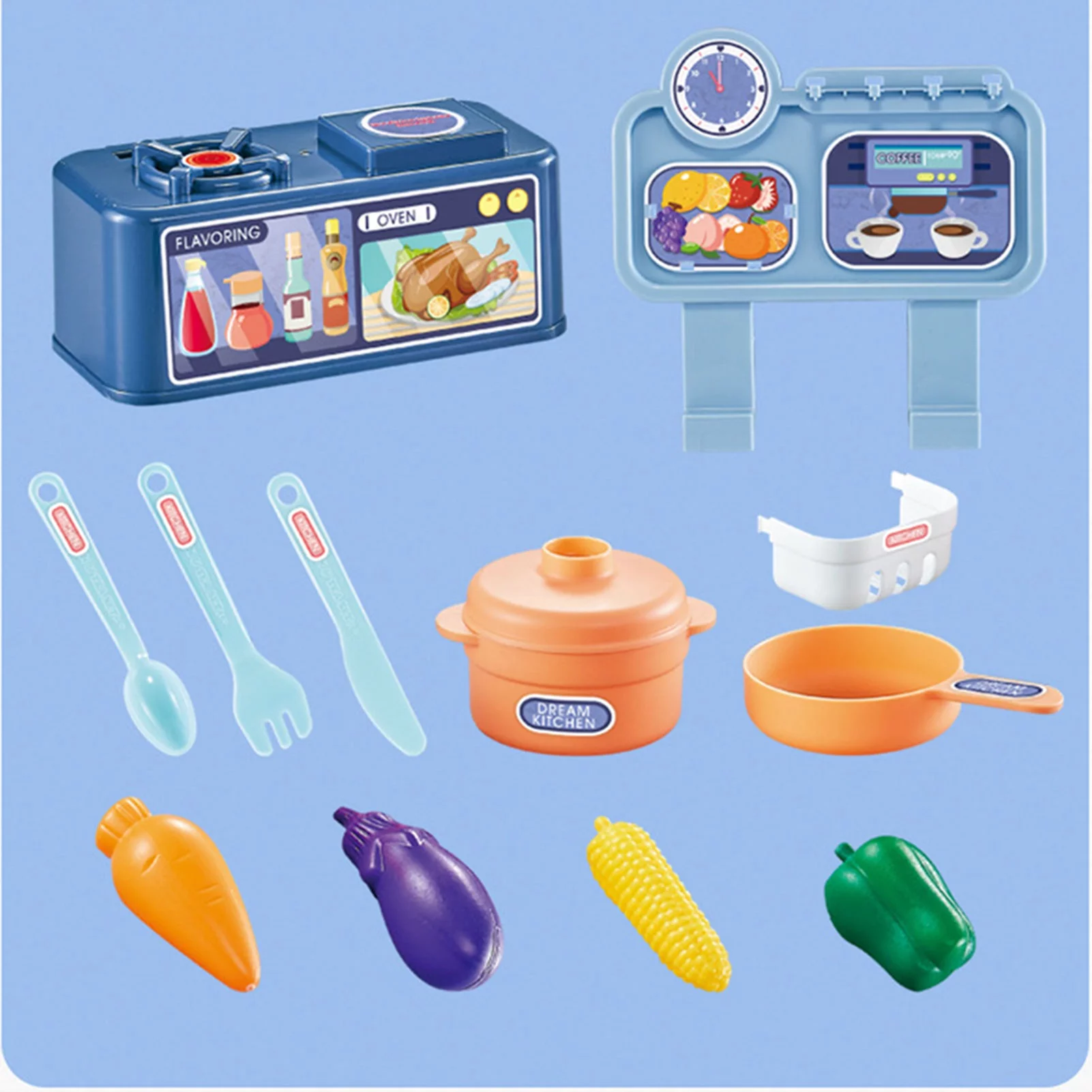 Goldmeet Children Kitchen Toys Plastic Educational Kids Cookware Playset Cooking Toys Birthday Gifts Blue