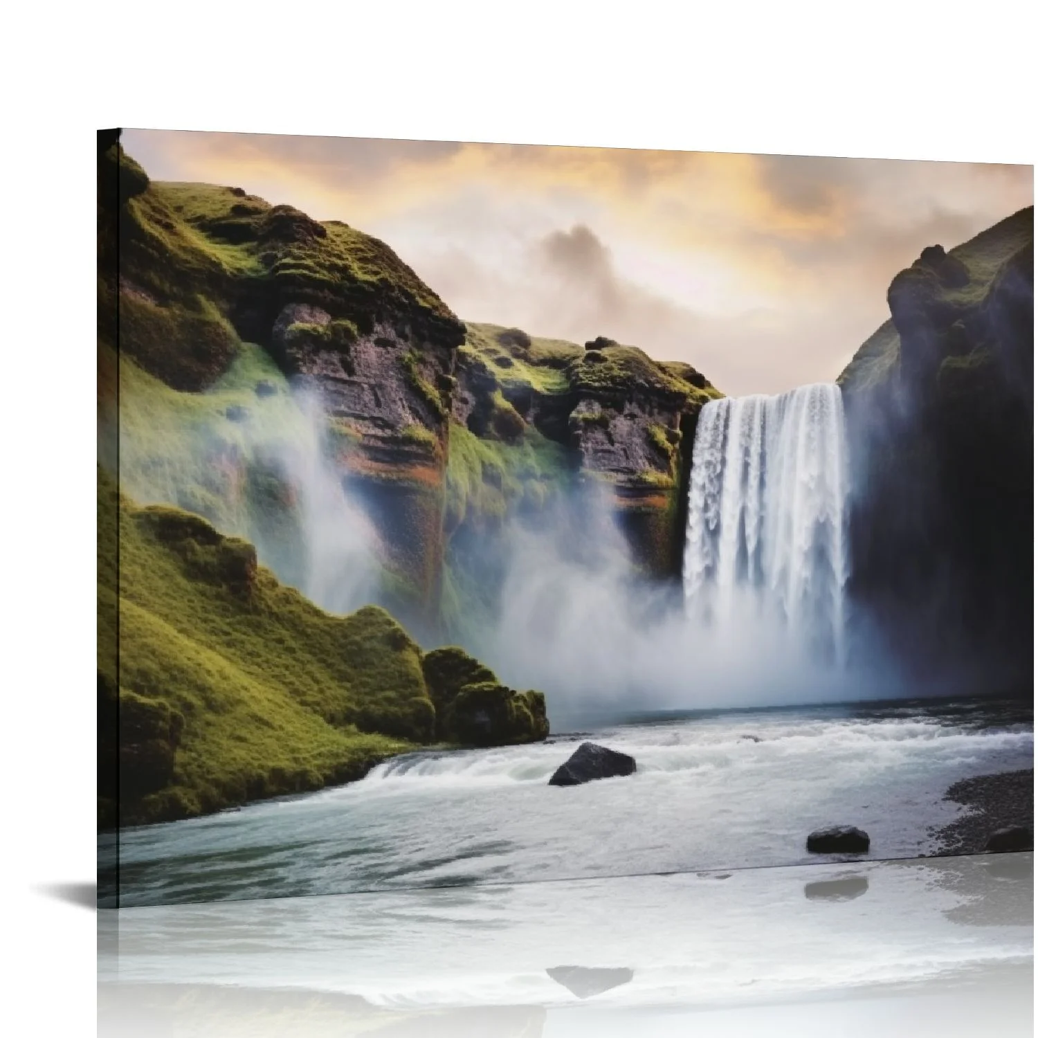 CANFLASHION  – Canvas Print – Canvas Art Print Wall Art – Print on Canvas – Wall Decor Picture Stretched on Wooden Frame – Iceland Skogafoss Waterfalls Collection.