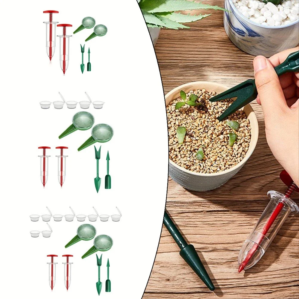 Mini Spreader Garden Tool kit Handheld Sowing Dispenser Manual Dibber Widger Set