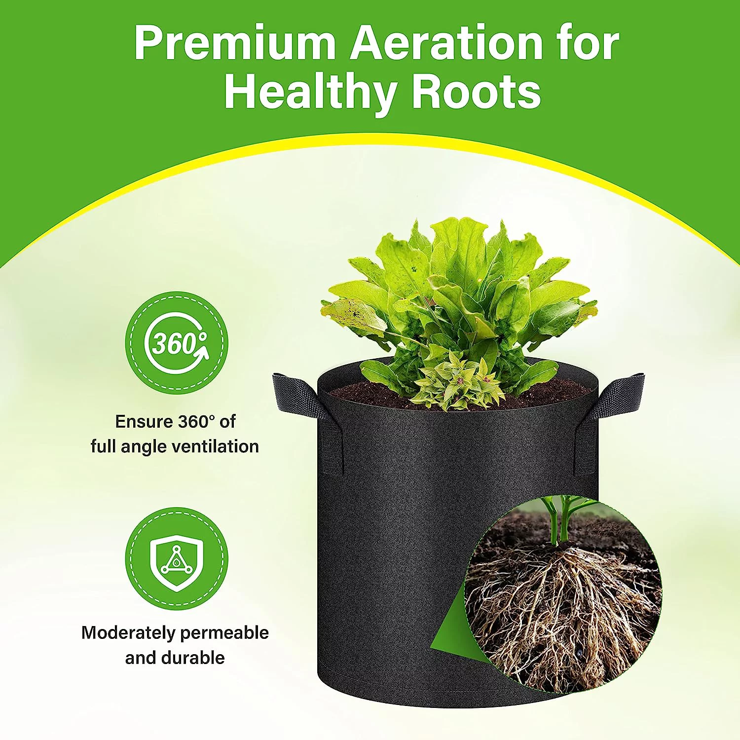 HealSmart 6-Pack 2 Gallon Nonwoven Grow Bags Plant Fabric Pots -Black