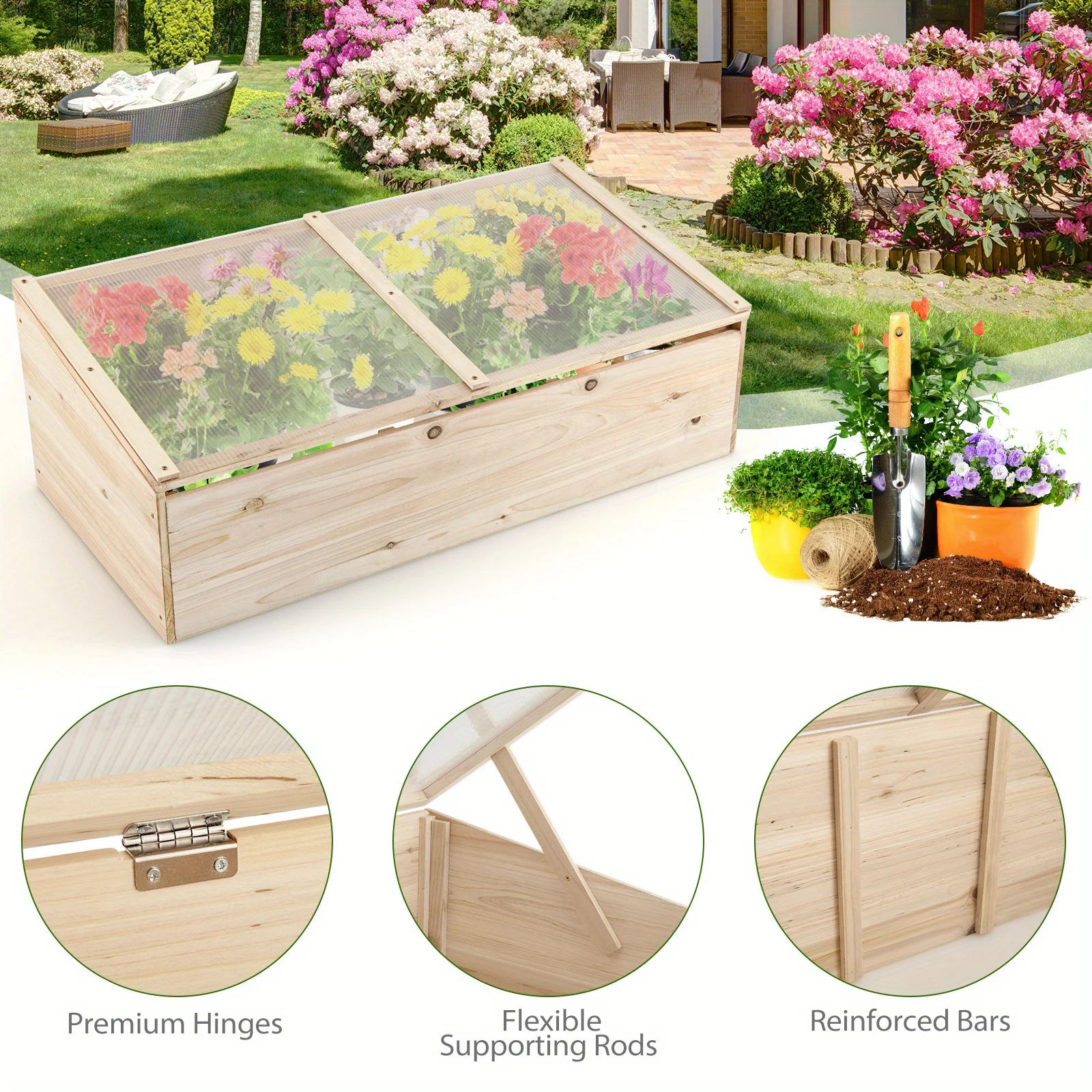 Goplus  Wooden Cold Frame Greenhouse Flower Planter Raised Plants Bed Protection