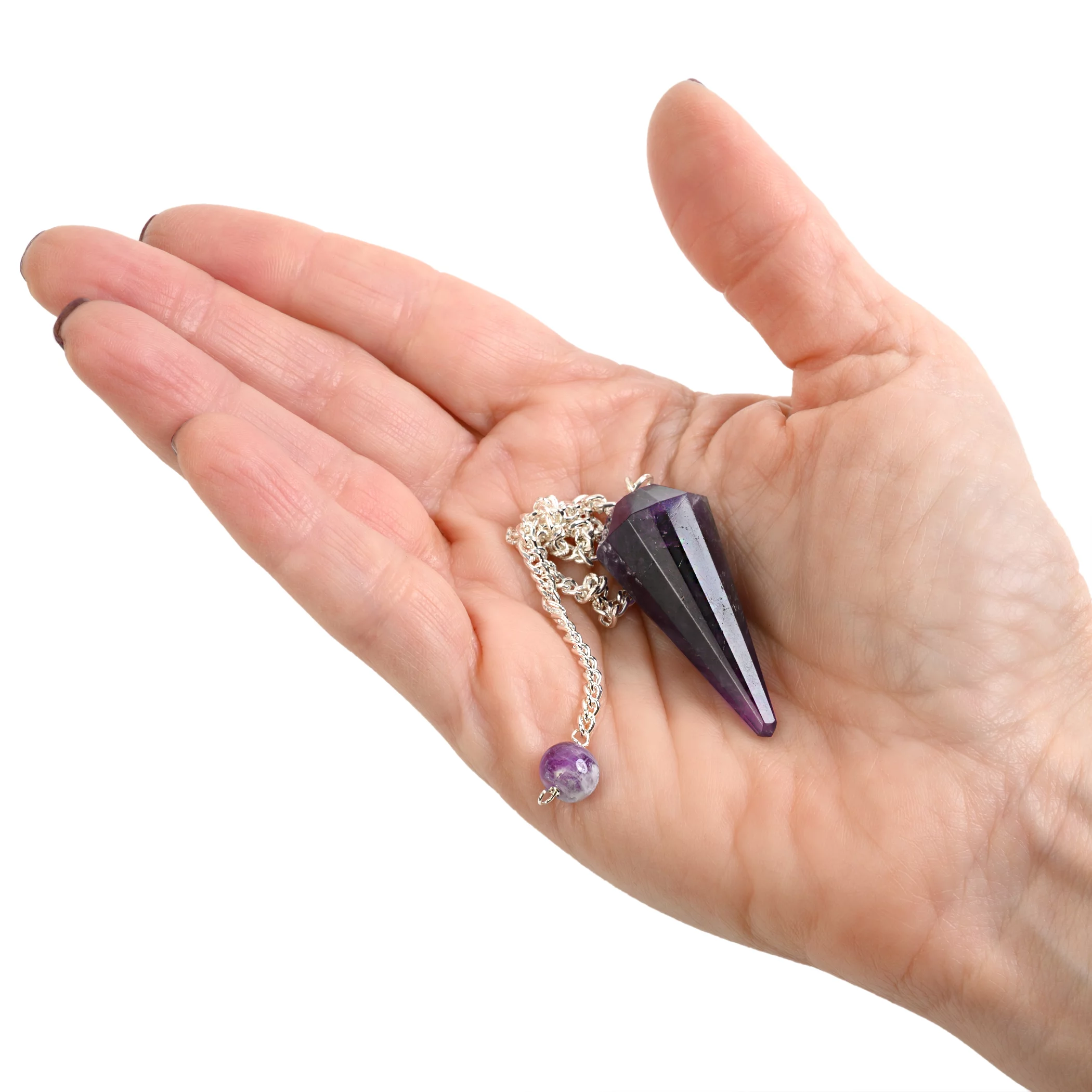 Natural Amethyst Gemstone Rock Crystal Hexagonal Pointed Reiki Chakra Pendant Pendulum