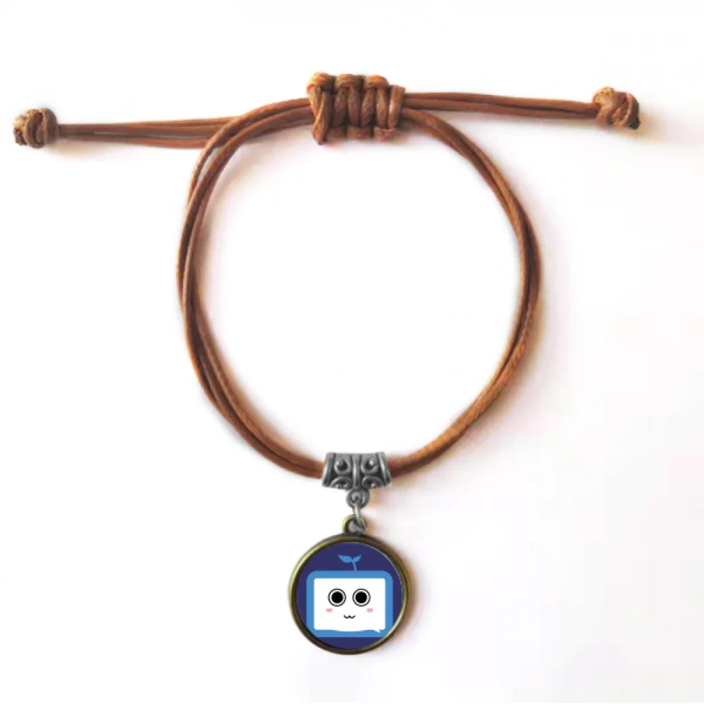 Saplings Cute Small TV Happy Original Bracelet Leather Hide Rope Wristband Brown Jewelry