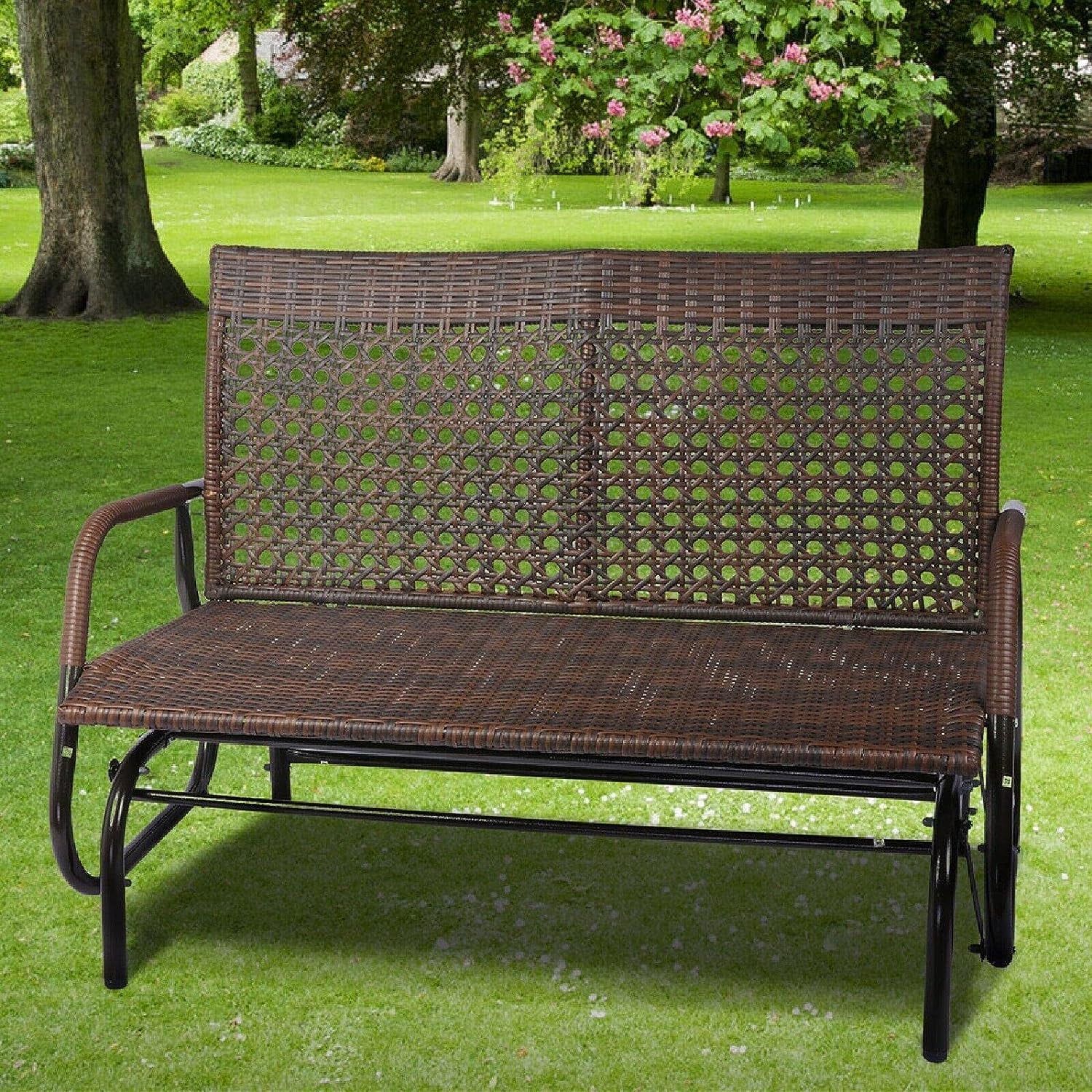 ASDRFYU Rattan Glider Bench Outdoor 2-Person Wicker Rocking Chair Patio Loveseat Patio  Set Outdoor  Patio  Bench Garden Decor Patio Decor Outdoor Decor Outdoor Bench