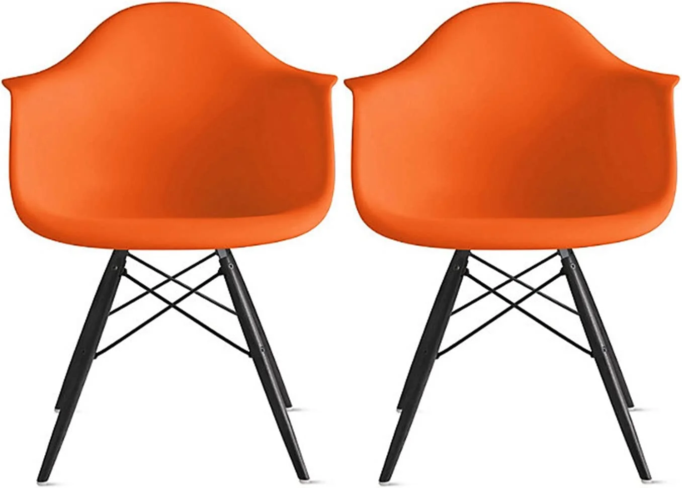 MINGFENG Set of 2 Contemporary Modern Dining Kitchen Chairs Plastic Molded Armless Side with Back Curved Round Shape Chrome Metal Legs Indoor Outdoor Patio, Orange