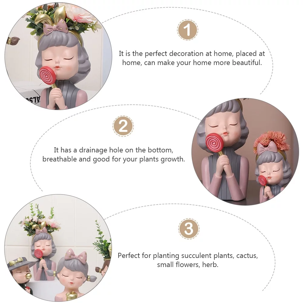 Gongxipen 1pc Resin Lovely Modern Girl Plant Pot Flowerpot Decoration for Home Office