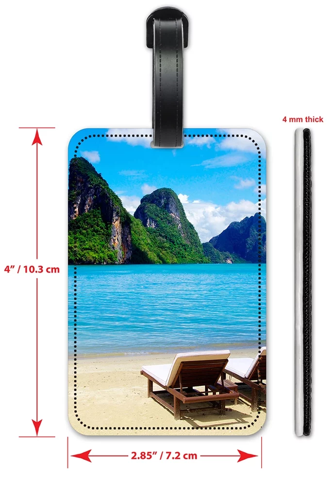 Lounge Chairs on the Beach - Luggage ID Tags / Suitcase Identification Cards - Set of 2