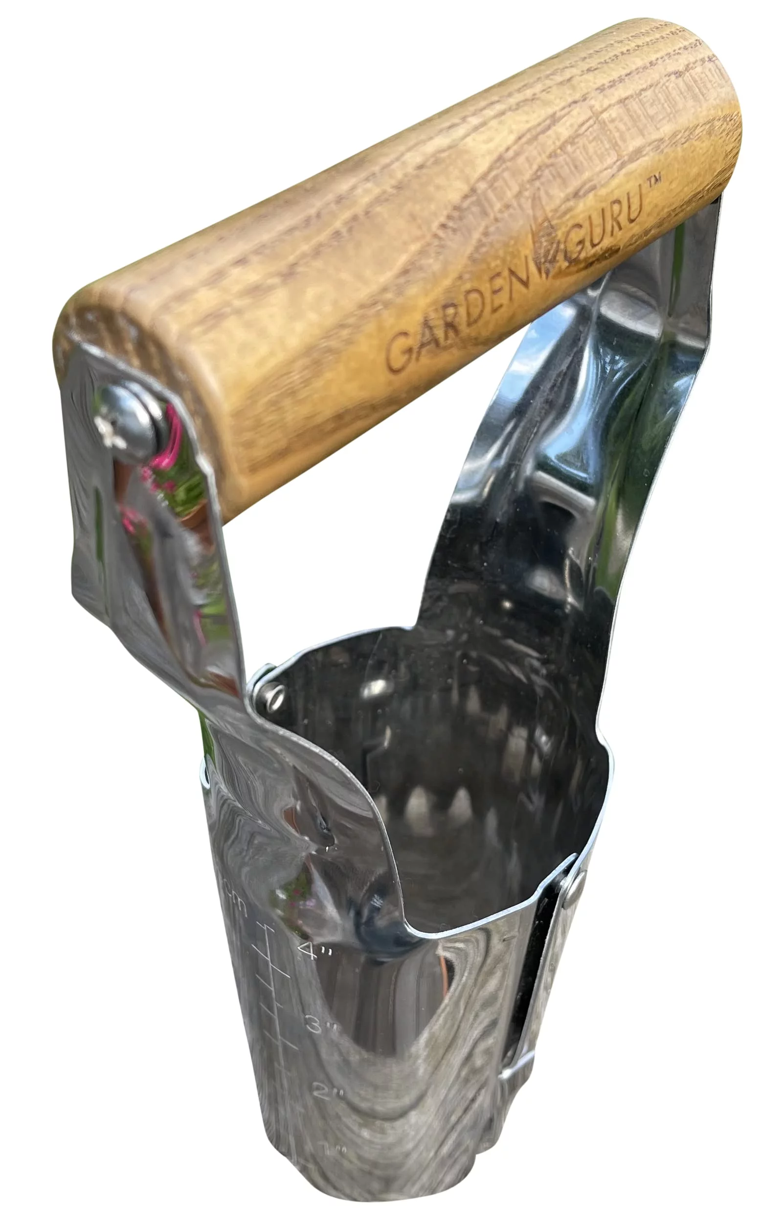 Garden Guru Stainless Steel Bulb Planter Tool for Planting Bulbs, Stainless Steel & Comfortable Wood Carved Handle with Depth Marker