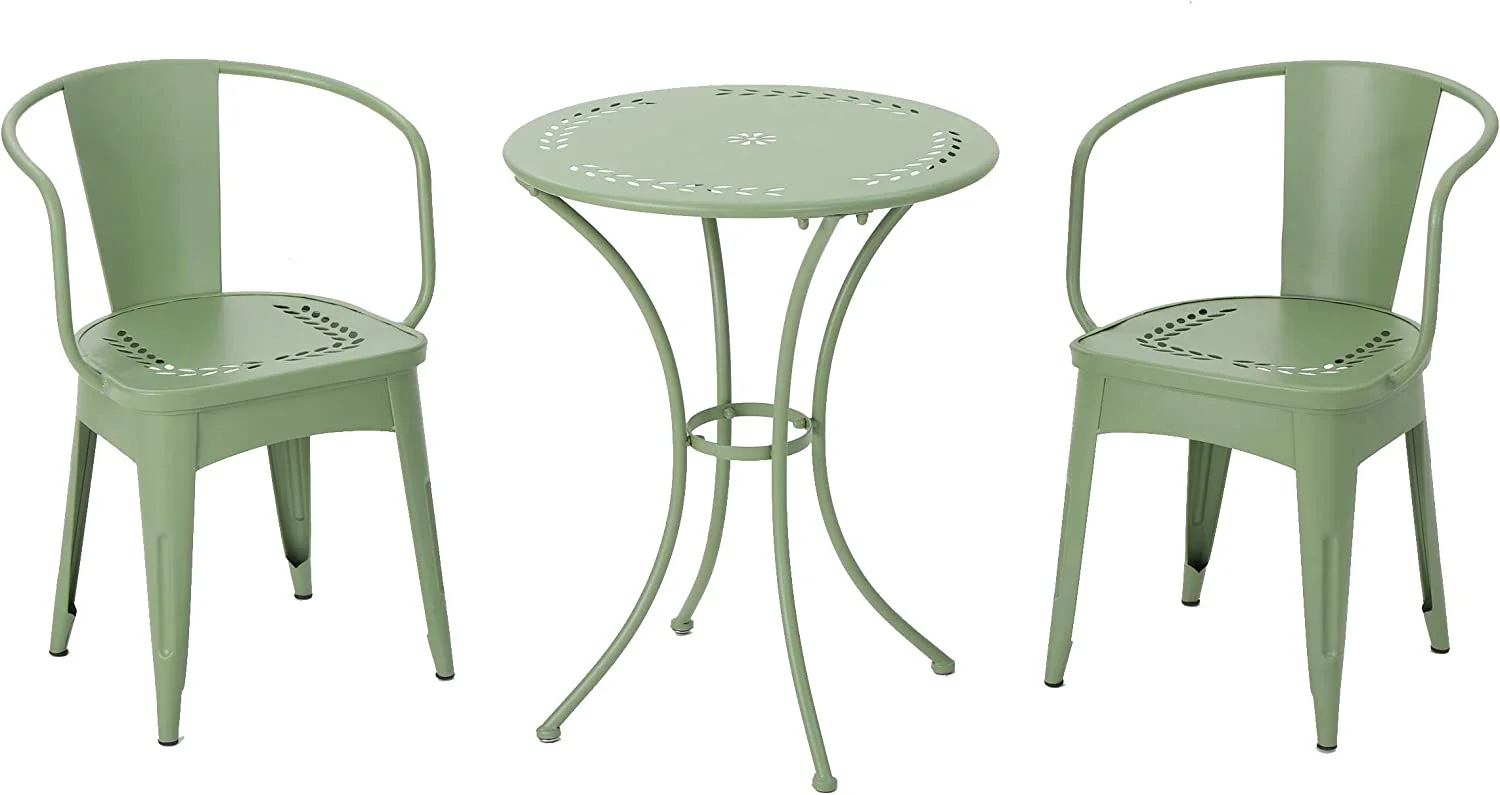 Christopher Home Lourdes Outdoor Iron Bistro Set, 3-Pcs Set, Matte Green Finish