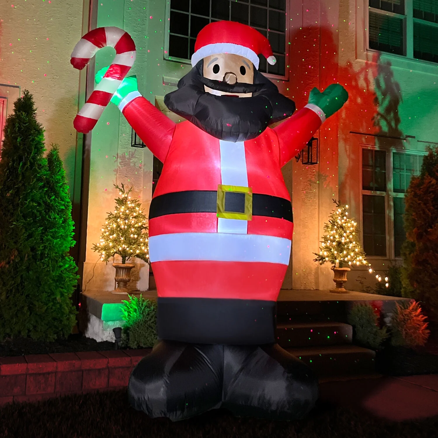 Fraser Hill Farm 10ft Inflatable AA Santa Holding Candy Cane w/ Lights
