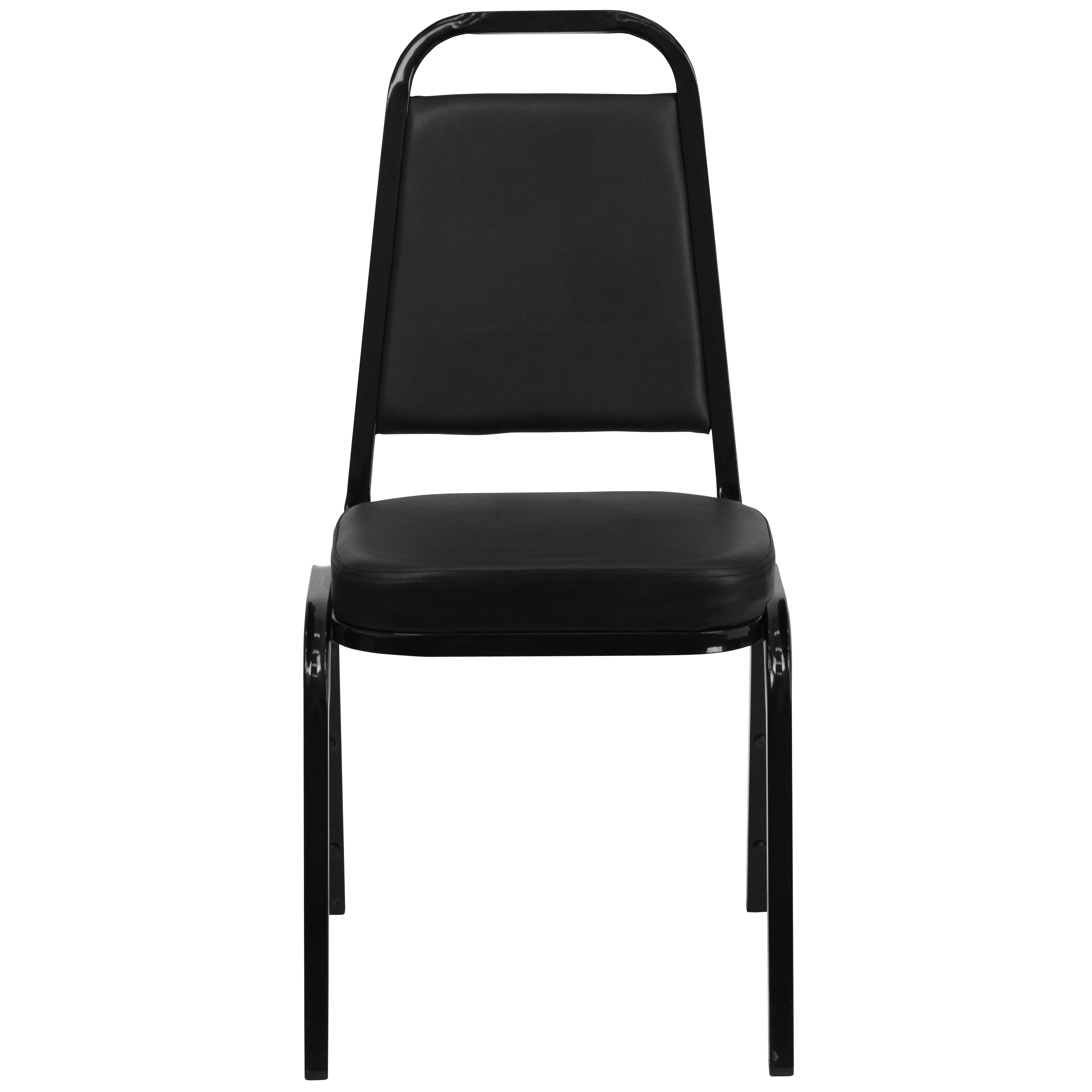 Emma + Oliver Trapezoid Back Banquet Chair, Black Vinyl/Black Frame 2.5