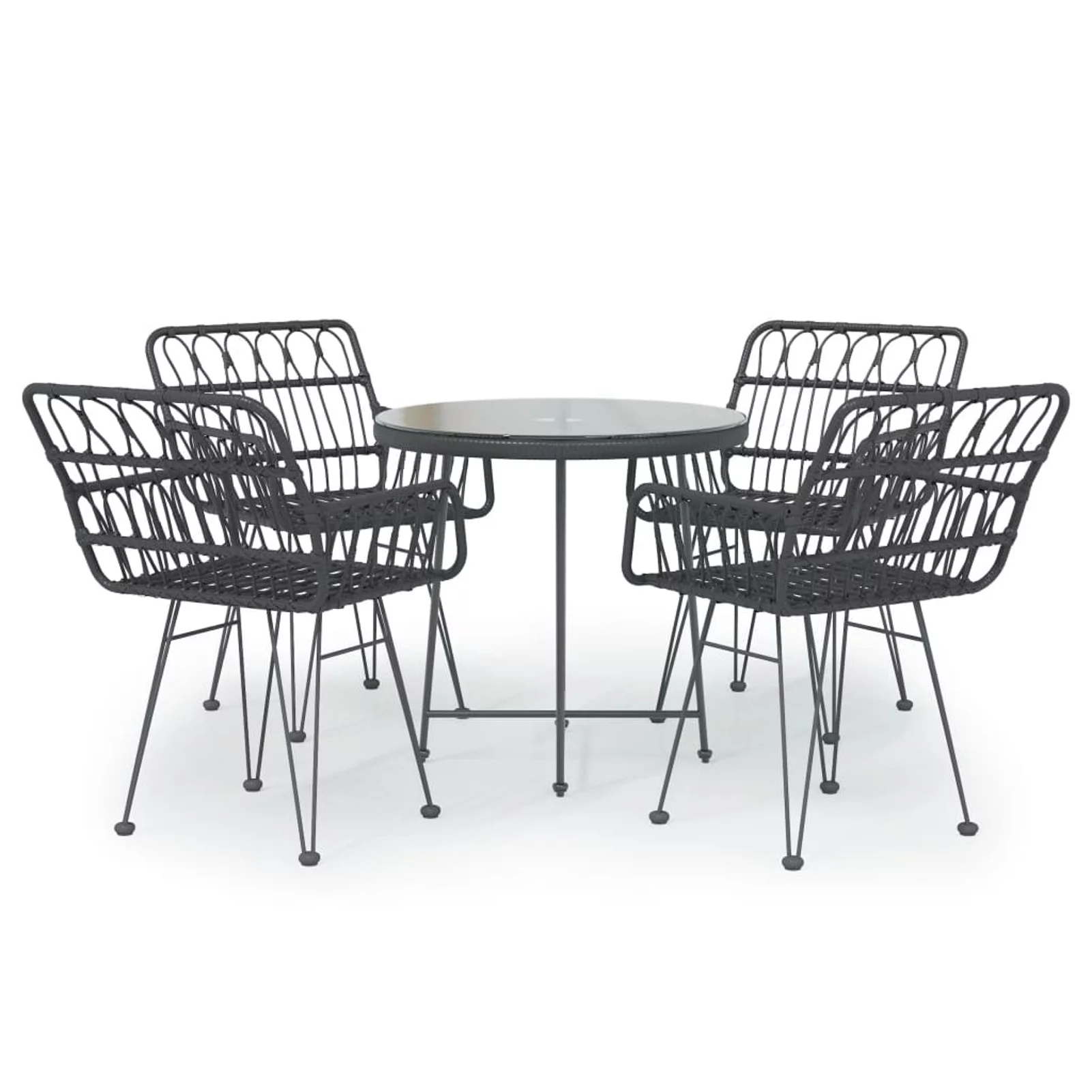 Dcenta 5 Piece Patio Dining Set Black Poly Rattan