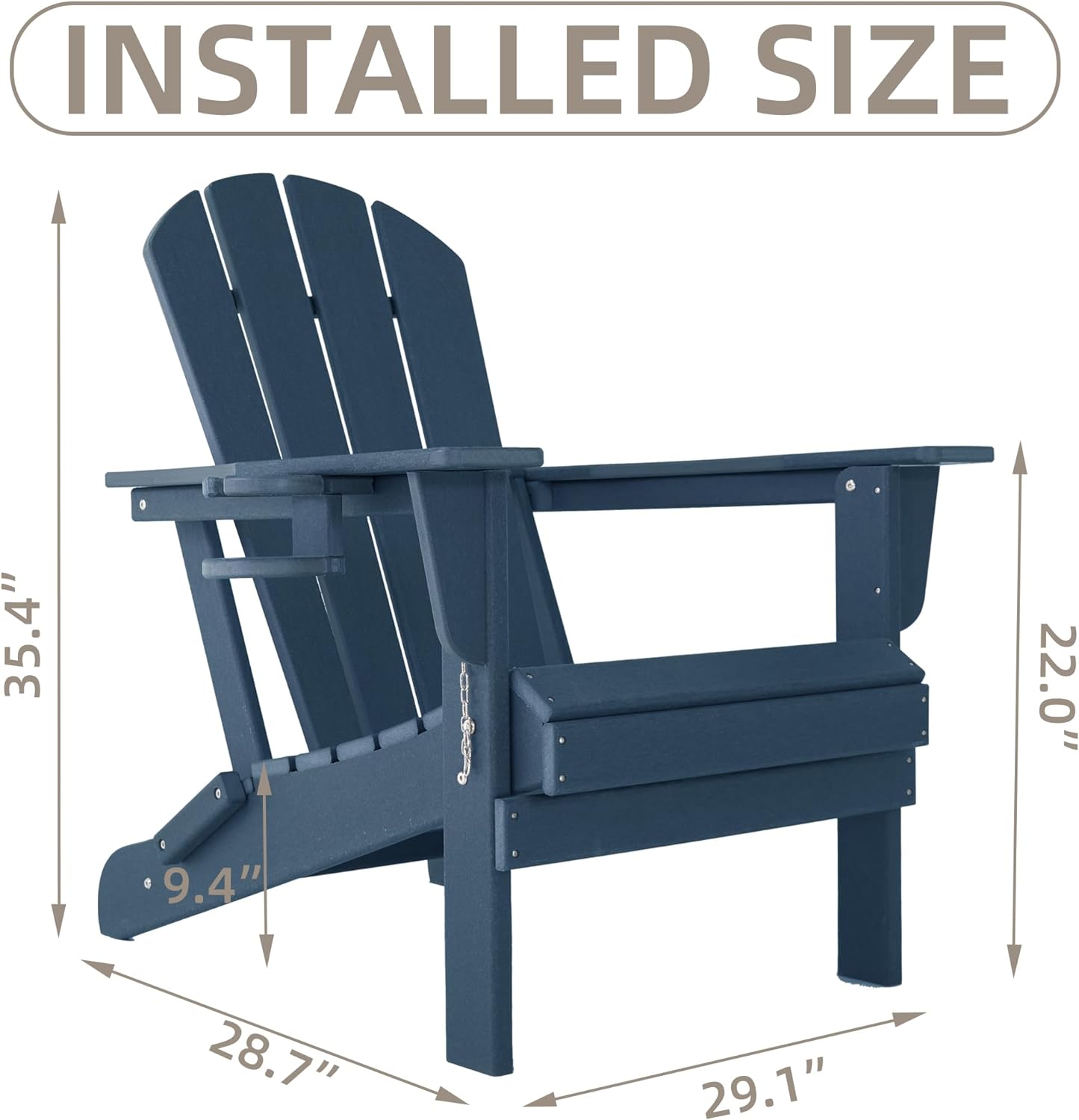 Folding Adirondack Chair Gardens, Fire Pit Chair with Plastic Cup Holder, Decks, Seaside Weather Resistant, Waterproof, Easy to Assemble (Navy Blue)