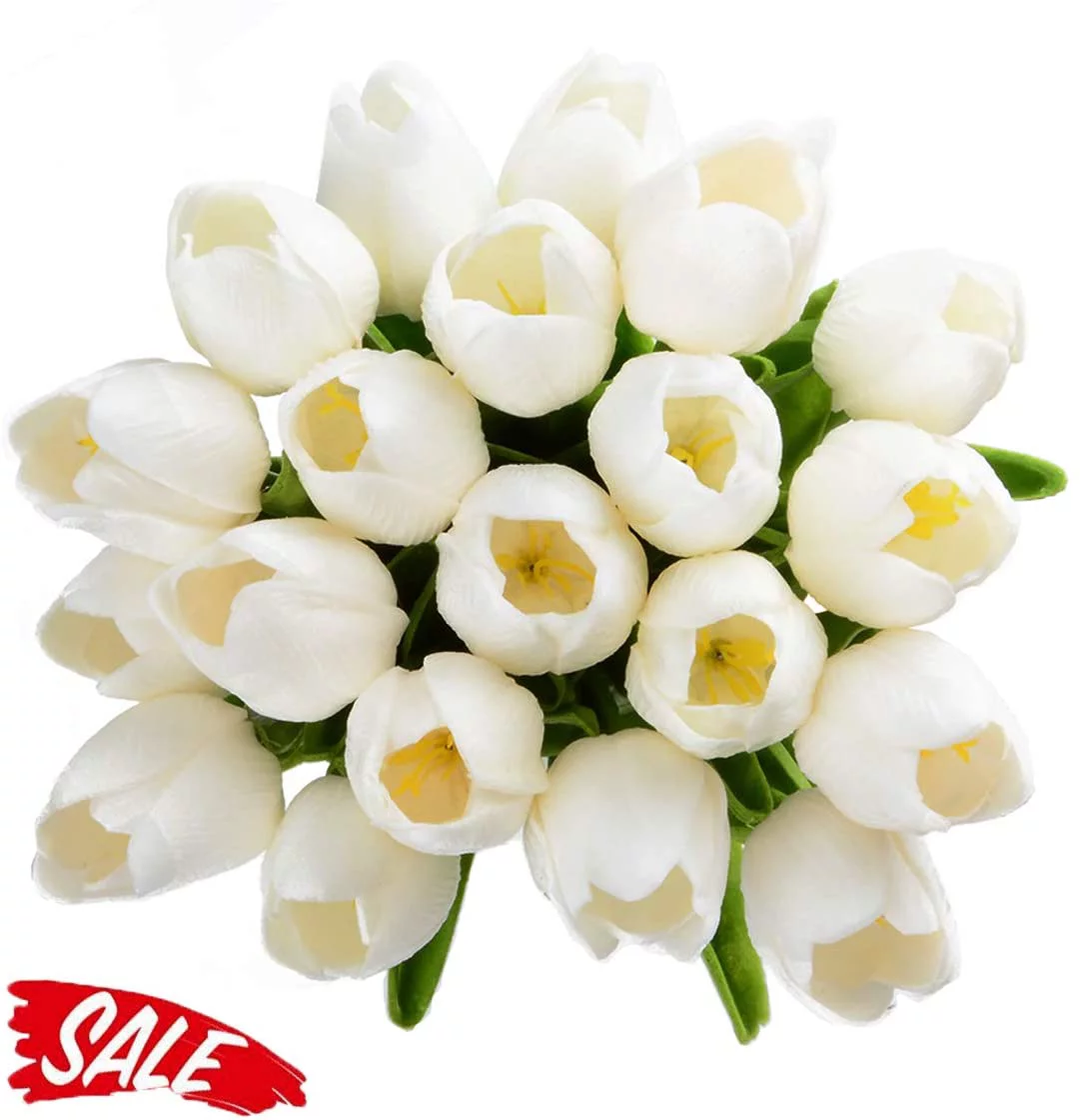 Viworld Artificial Flowers Fake Tulips Flower for Bridal Wedding Festival Decor Bouquet Real Touch Flower Bouquet(White, 10PCS)