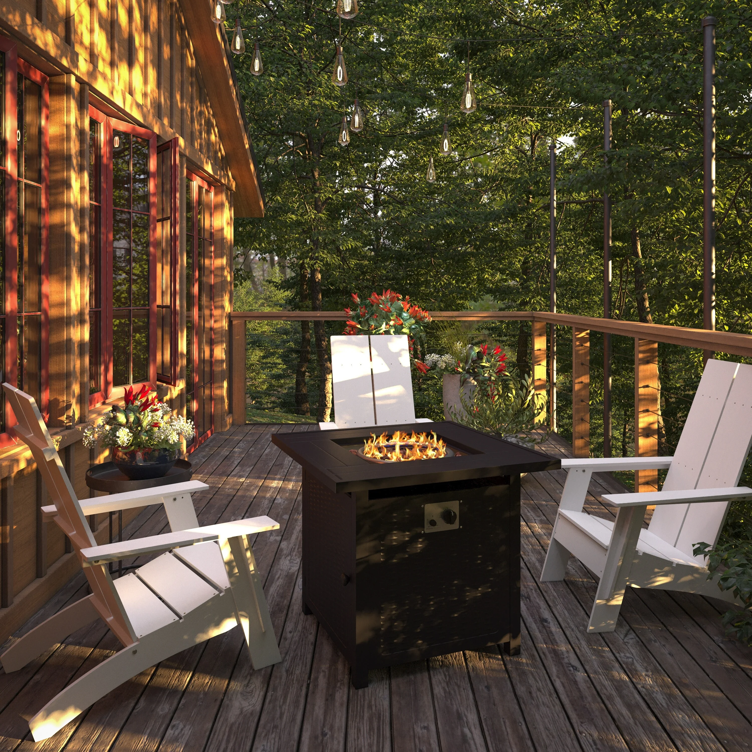 Lancaster Home Outdoor 50,000 BTU Metal Fire Pit Table with Lid and Lava Rock