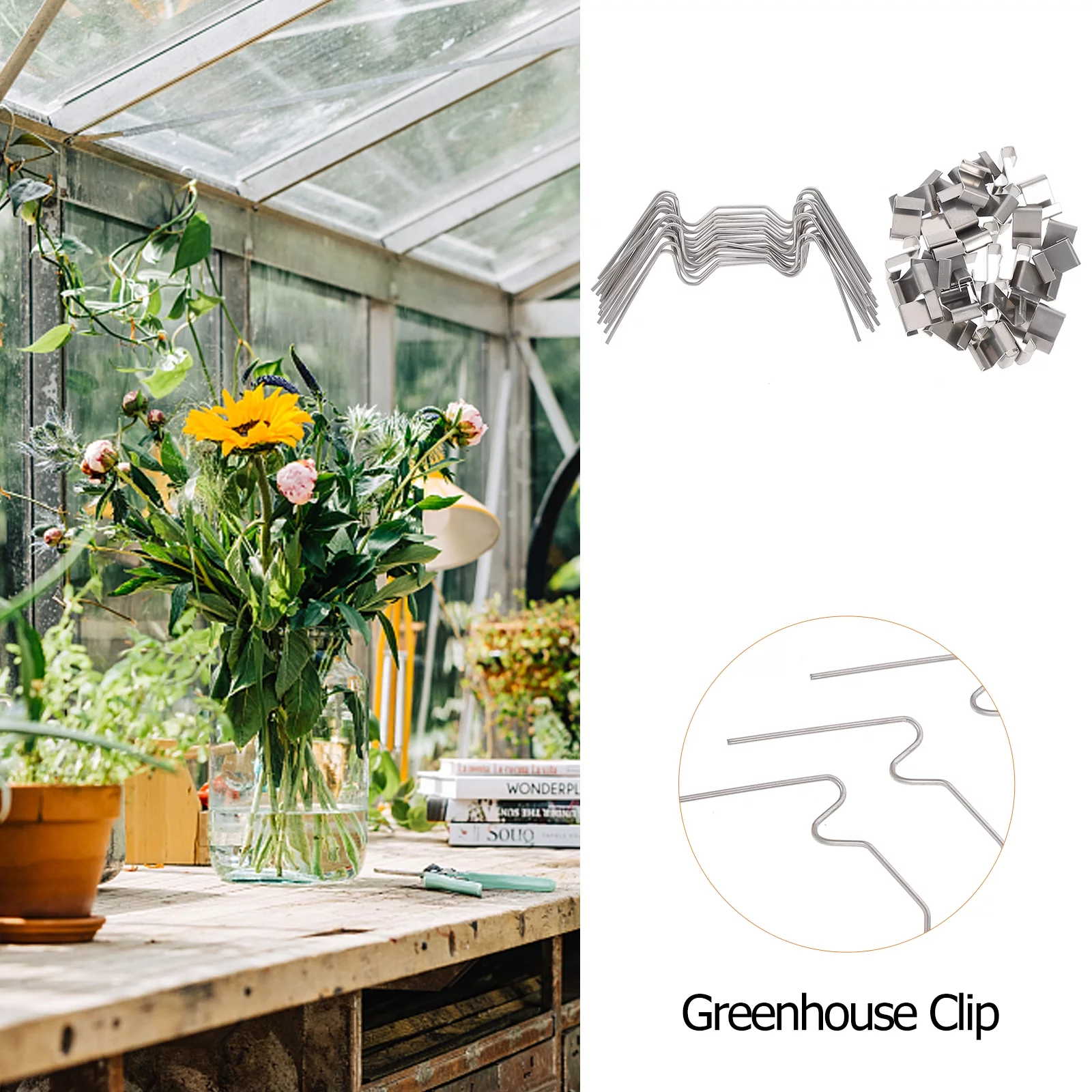 100pcs Greenhouse Glazing W Wire Clip Greenhouse W Type Clip Pane Fixing Clip