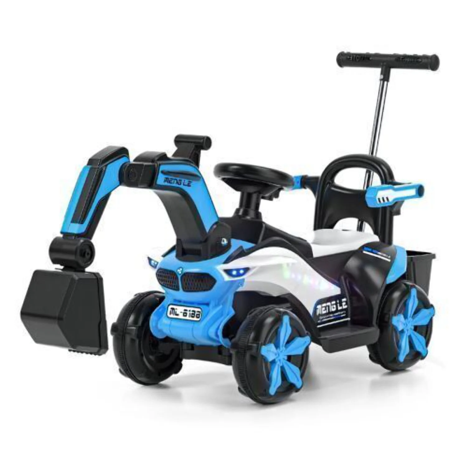6V Battery-Powered Kids Excavator Tractor with LED Headlight, Helmet, and Rear Box