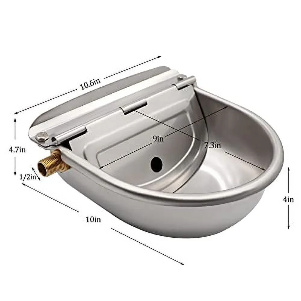 Automatic Waterer Bowl with Brass Float Valve and Drain Plug Stainless Steel Livestock Water Trough Bowl for Dog Cattle Pig Goat Sheep