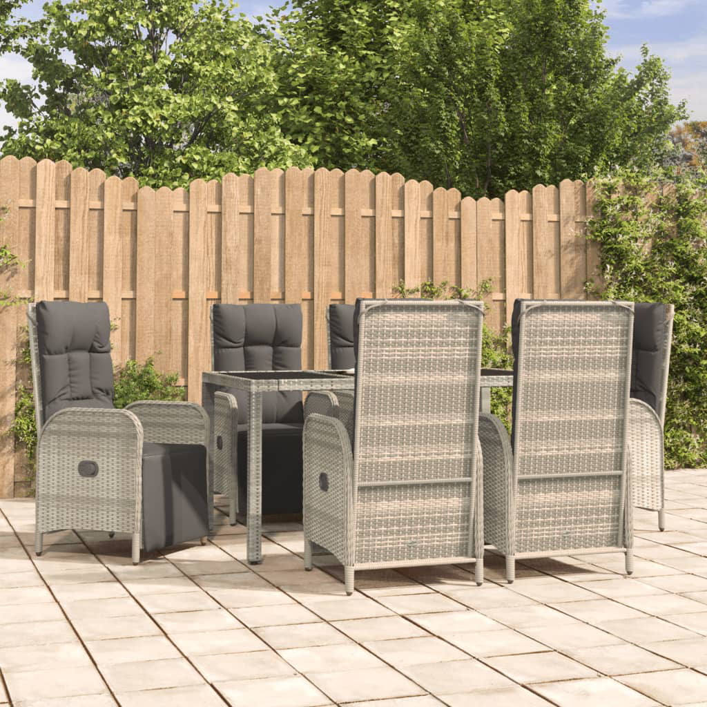 Irfora 7 Piece Patio Dining Set with Cushions Gray Poly Rattan