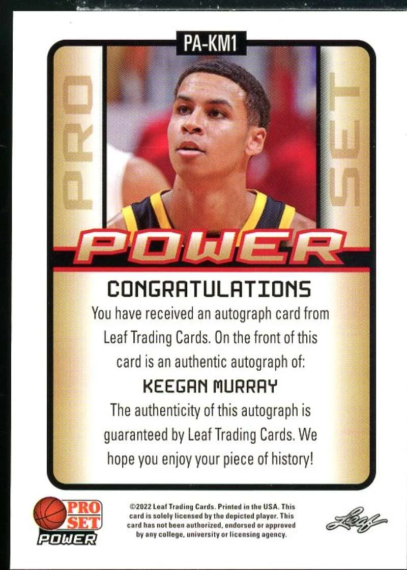 Keegan Murray Rookie Card 2021-22 Leaf Pro Set Power Portrait Silver #PAKM1