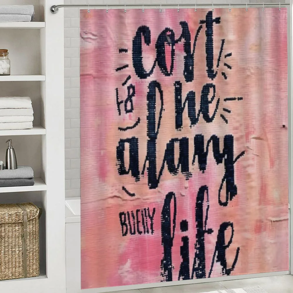Akjvoe Bathroom Shower Curtain Brush Live Creative Life Inspirational Wall Cute Quote Hand Waterproof Bath Curtain Set with Hooks