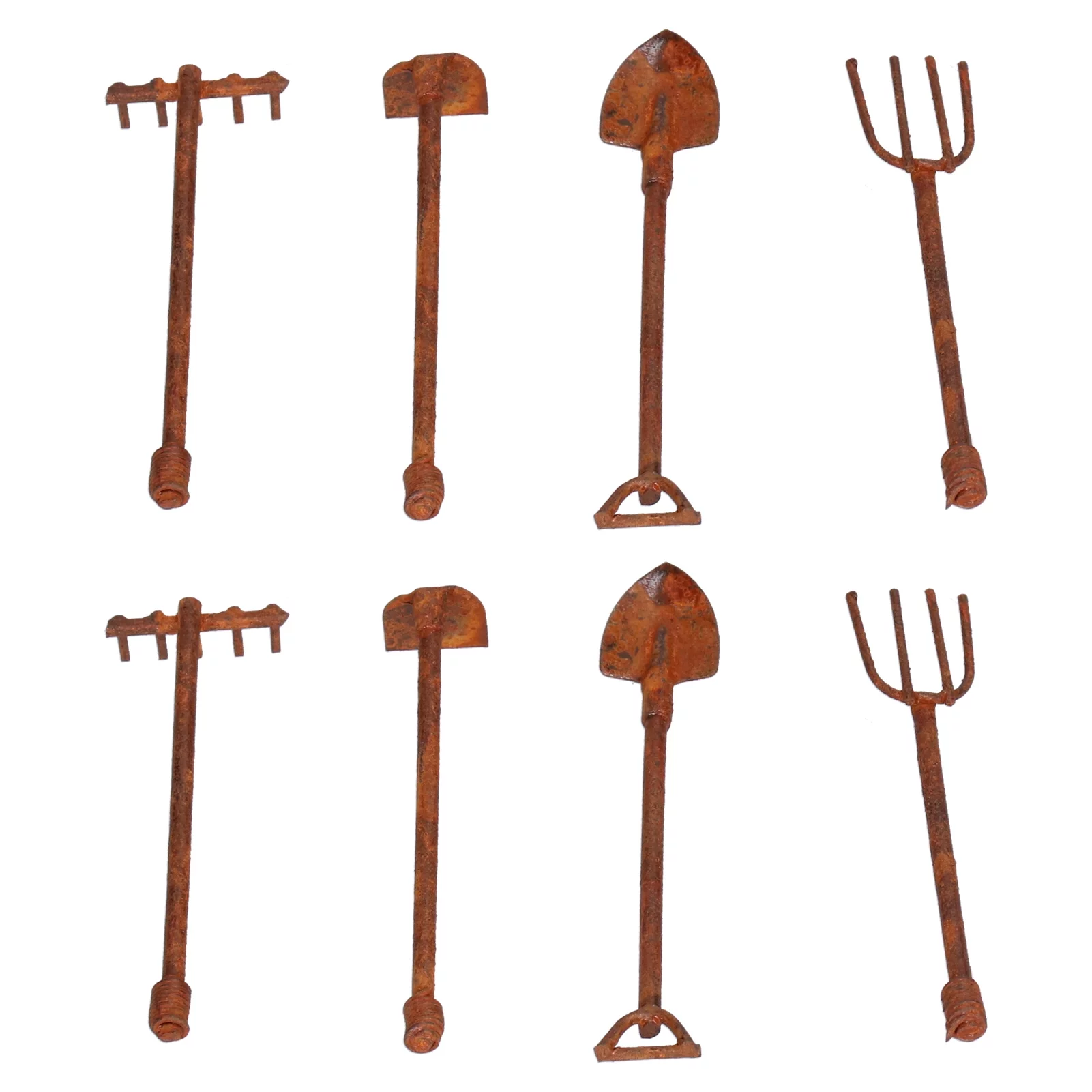 Buumin 1:12 Scale Dollhouse Farming Tools Miniature Rusty Metal Shovel Hoe and Pitchfork Kit for Garden Landscape4 Tools