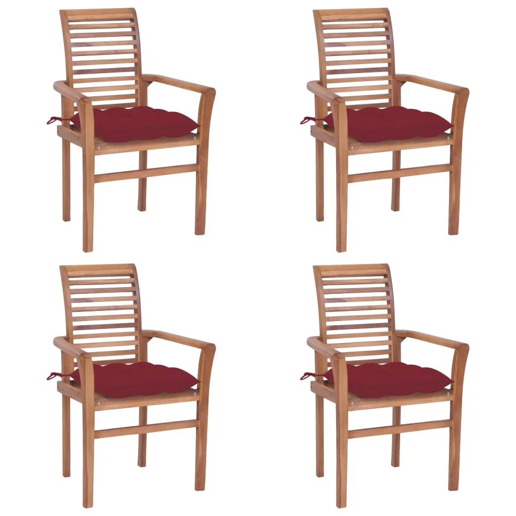 Anself Dining Chairs 4 pcs with Red Cushions Solid Teak Wood